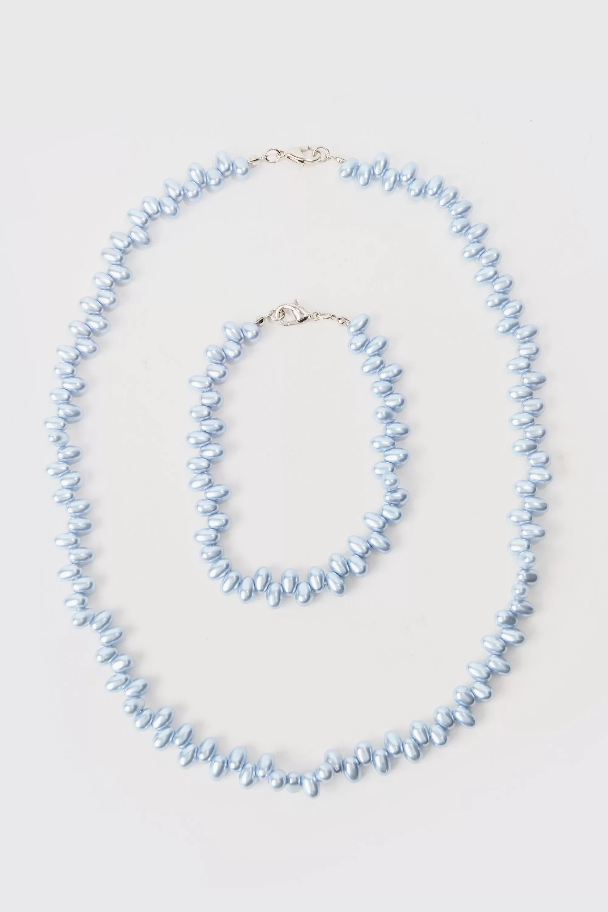 boohooMAN Pearl Bead Necklace & Bracelet Set In | UK