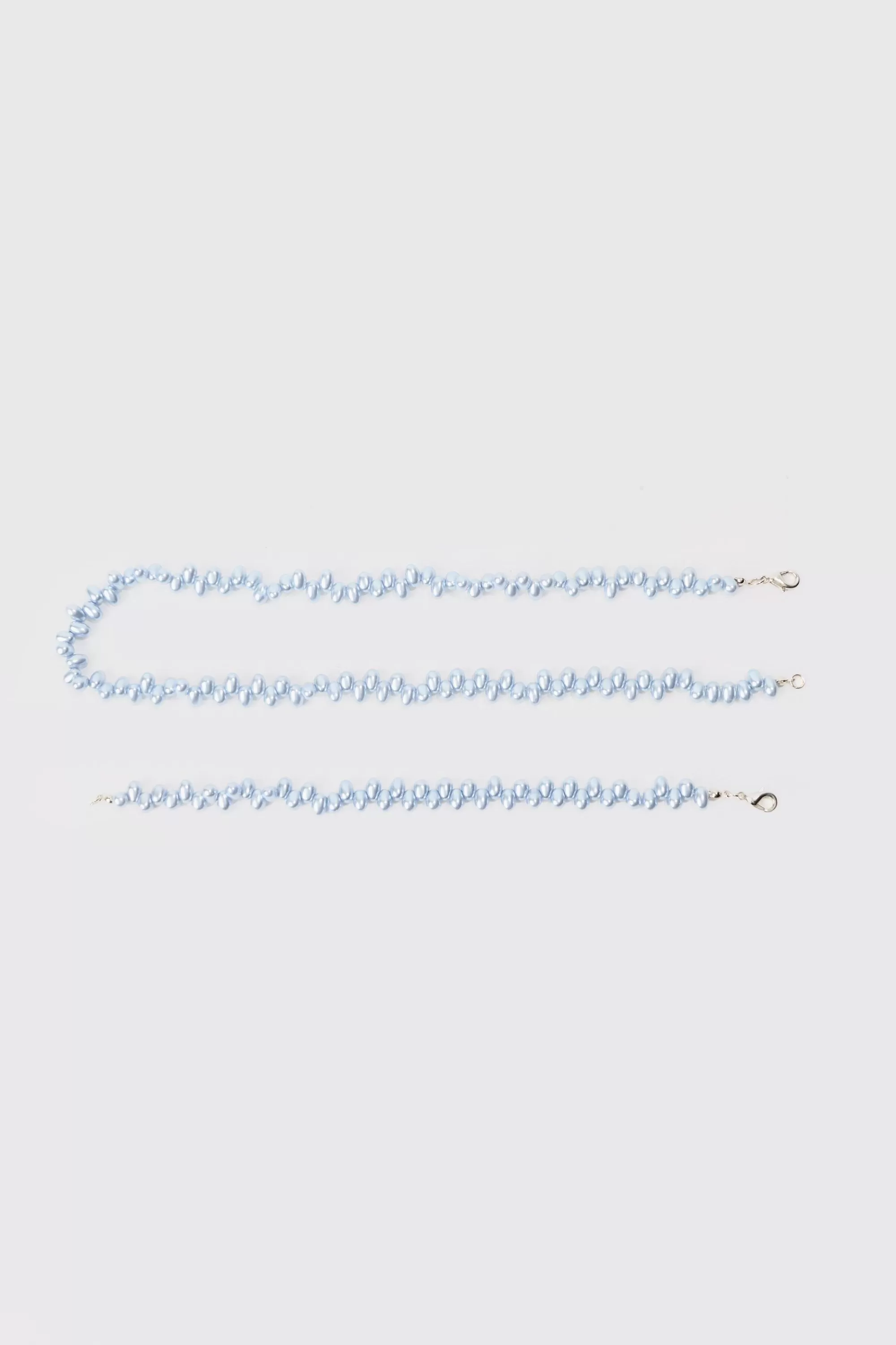 boohooMAN Pearl Bead Necklace & Bracelet Set In | UK