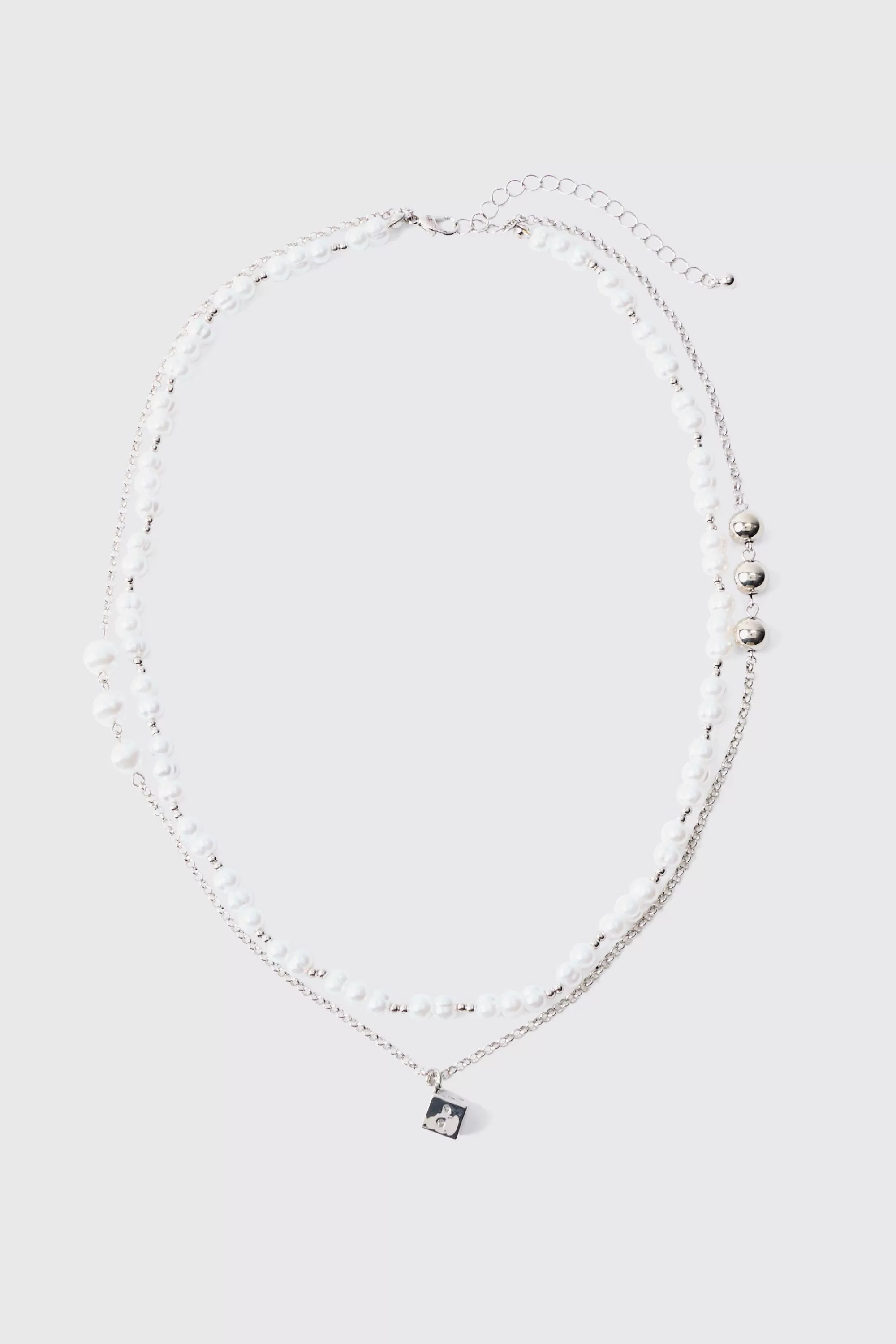 boohooMAN Pearl Chain And Dice Pendant Multi Layer Necklace | UK