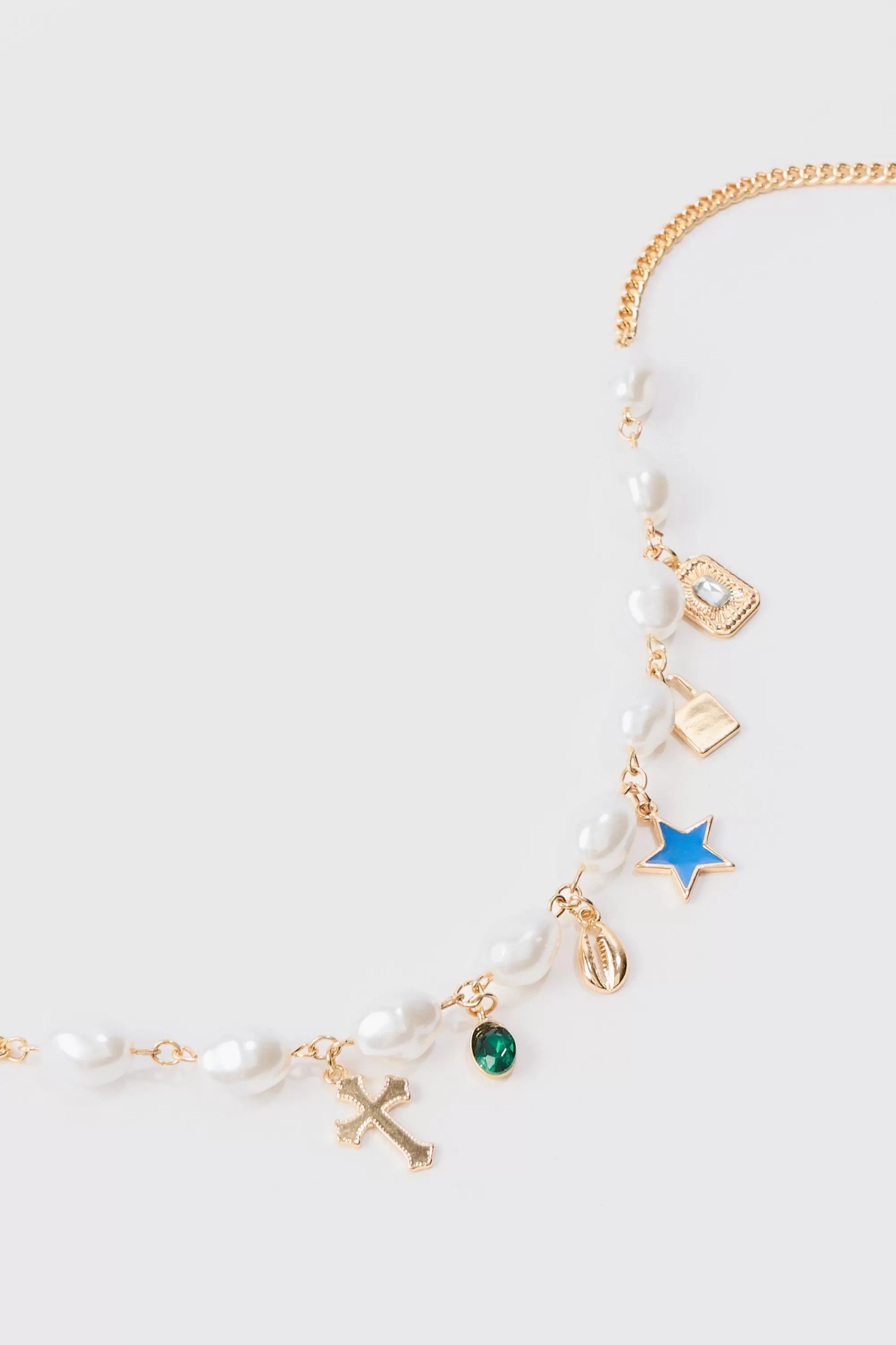 boohooMAN Pearl Chain And Mixed Pendant Necklace In | UK