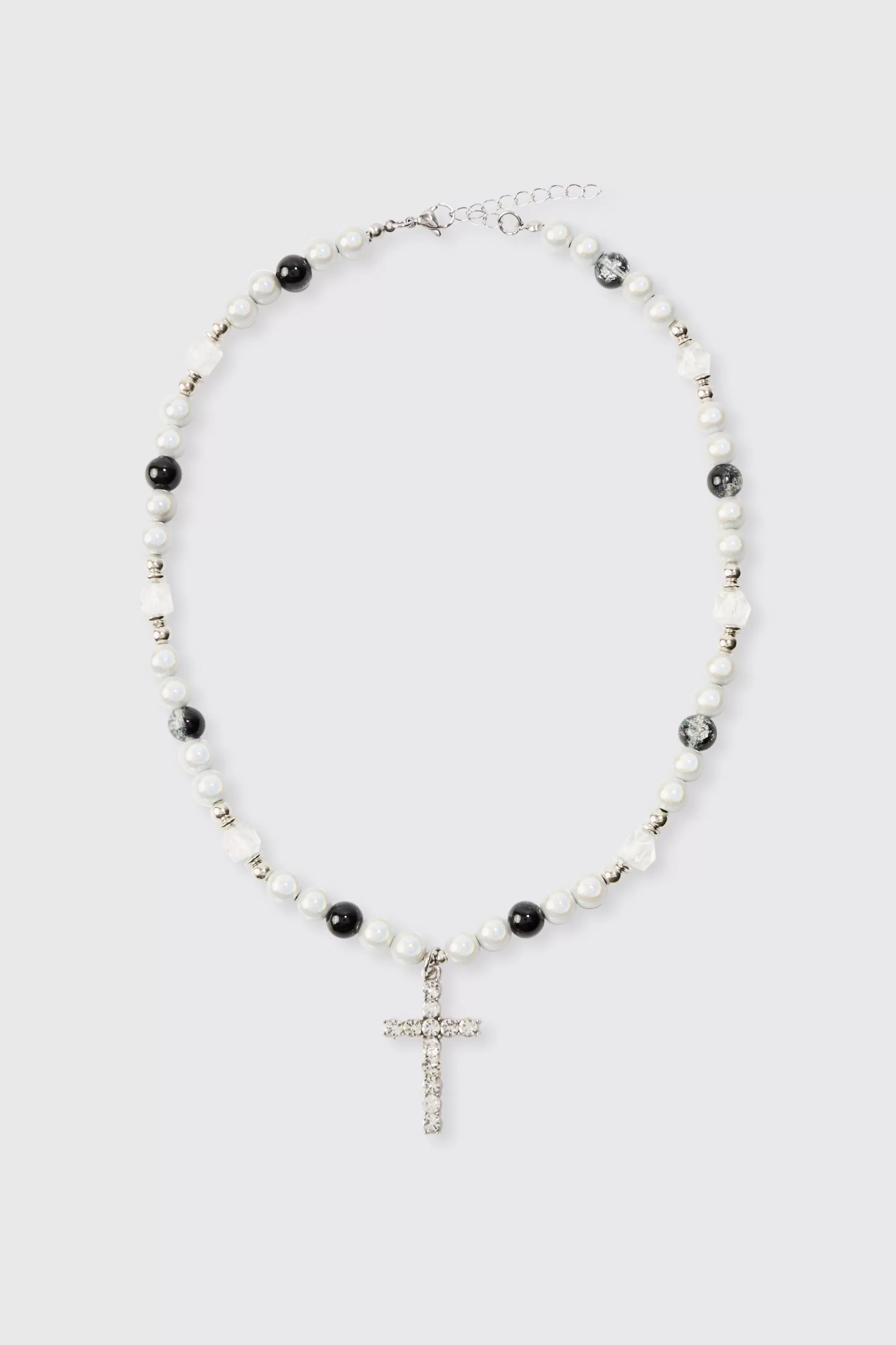 boohooMAN Pearl Cross Pendant Necklace | UK
