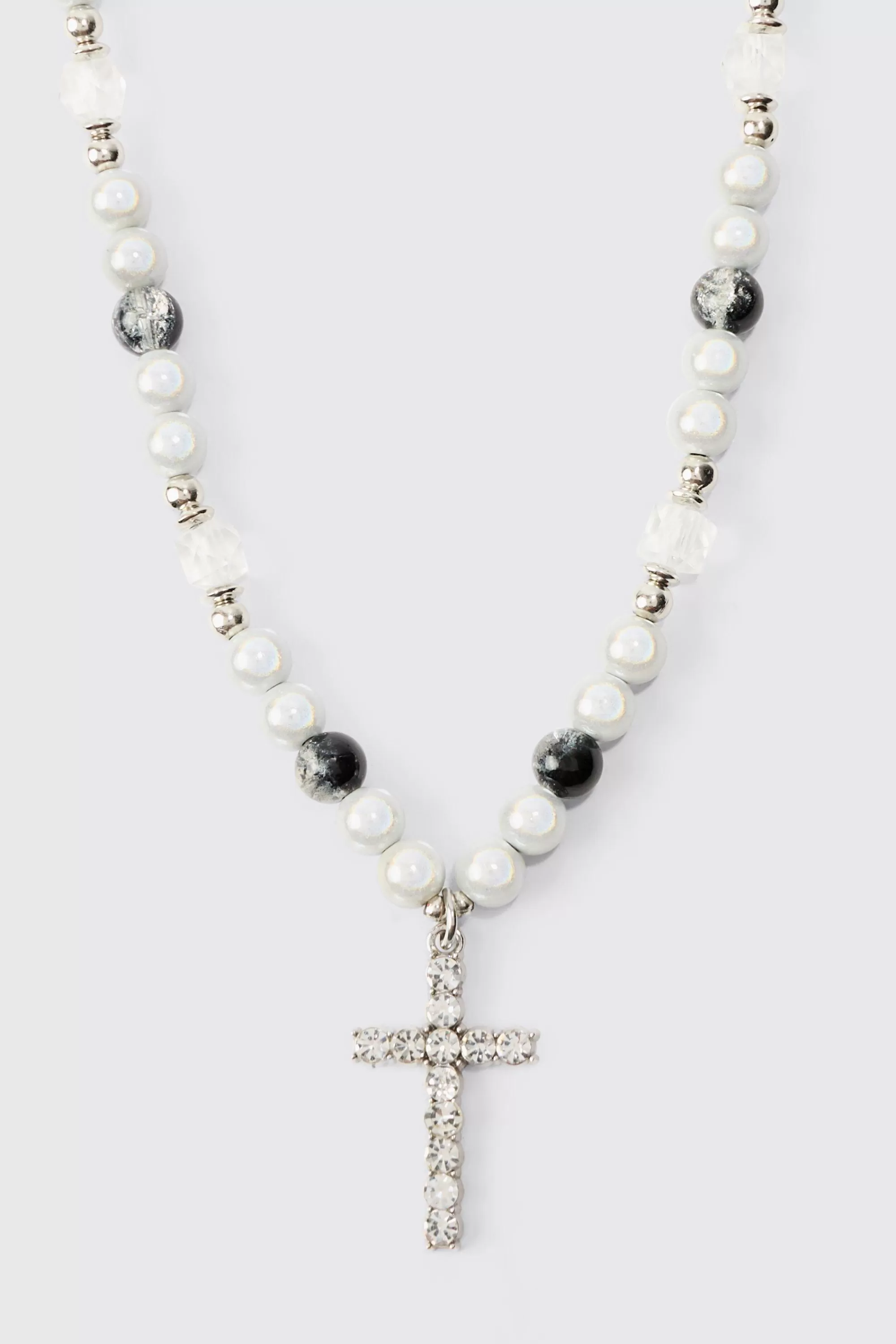 boohooMAN Pearl Cross Pendant Necklace | UK