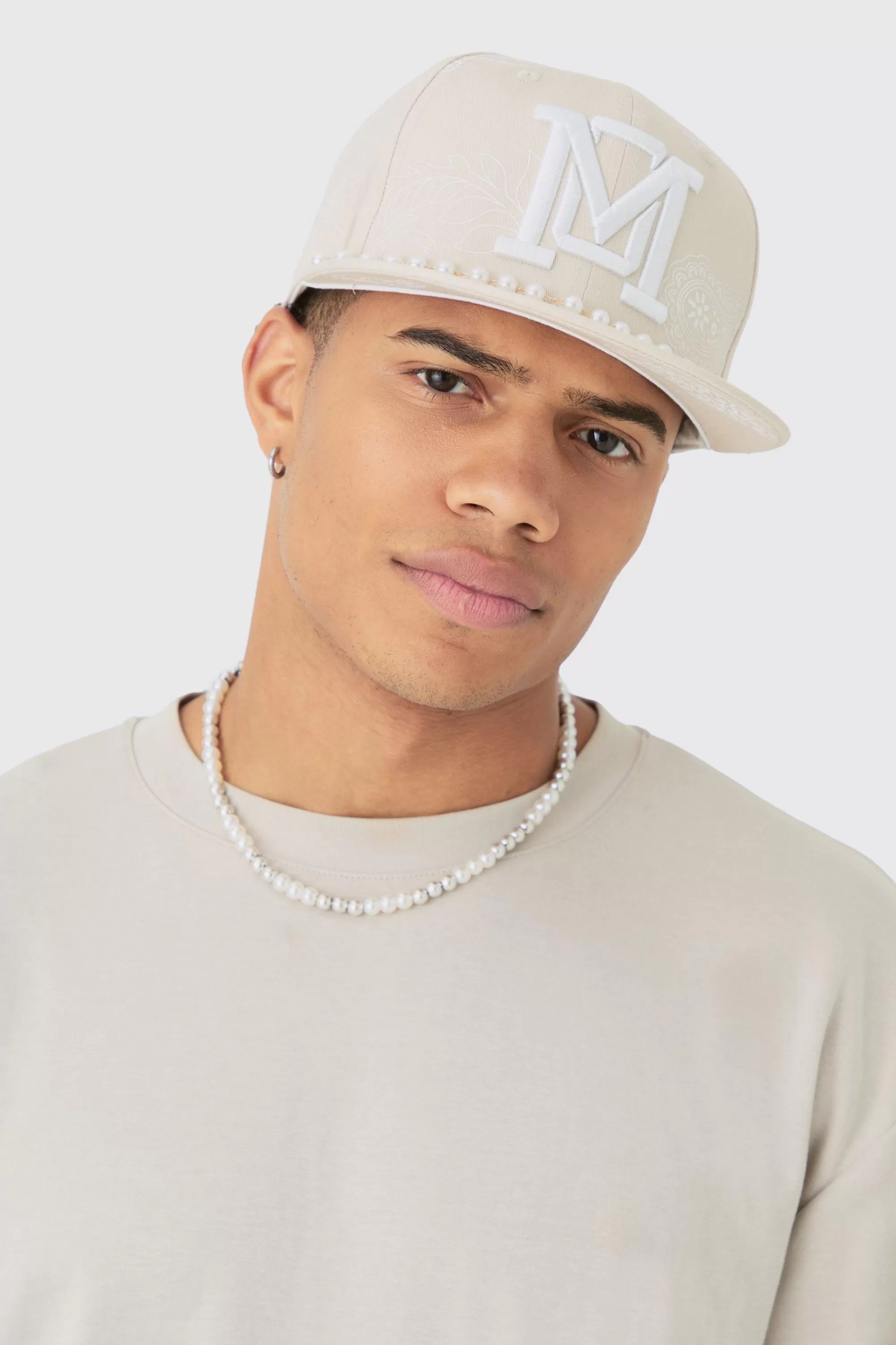 boohooMAN Pearl Embellishment Snapback In | UK
