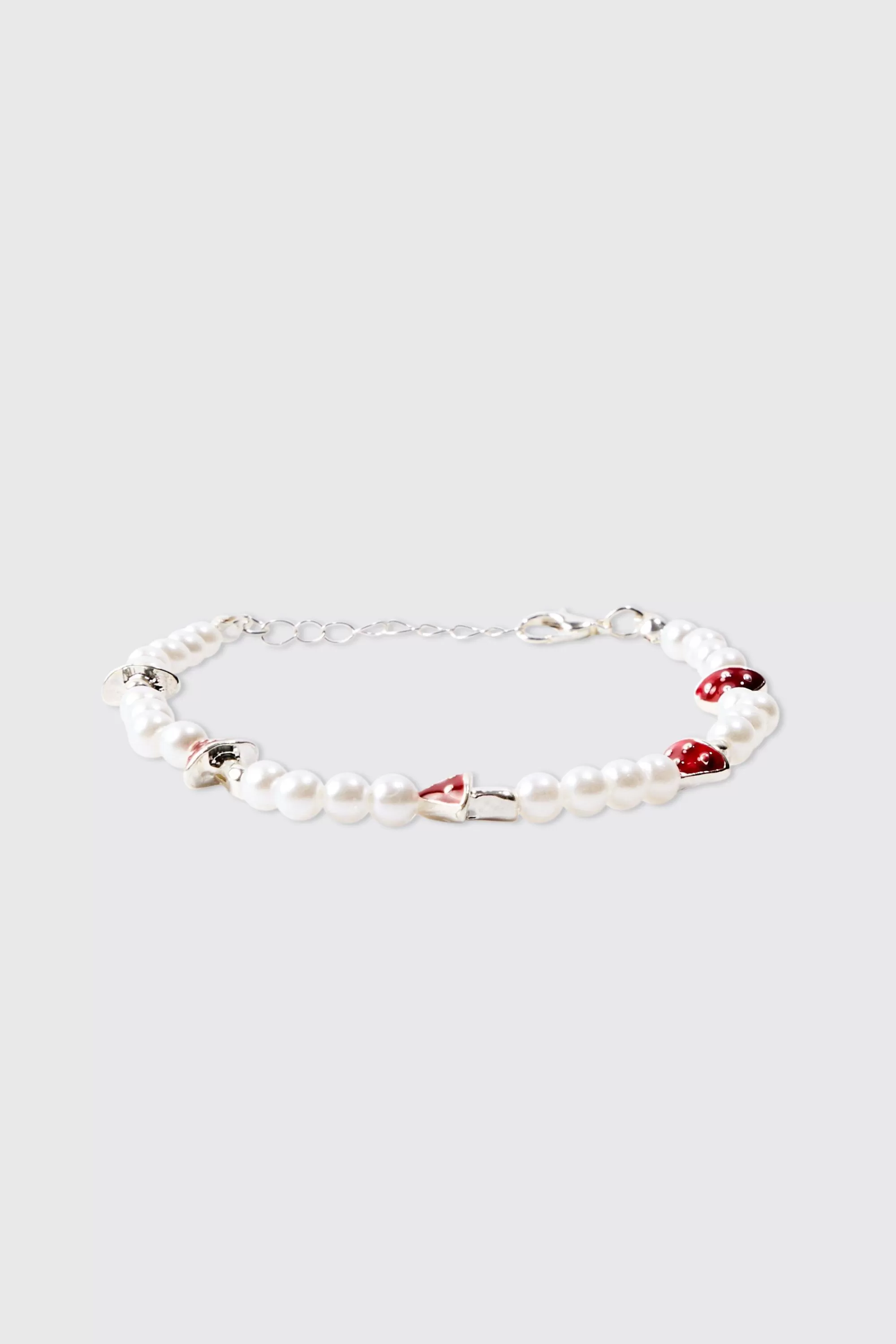 boohooMAN Pearl Mushroom Pendant Bracelet | UK