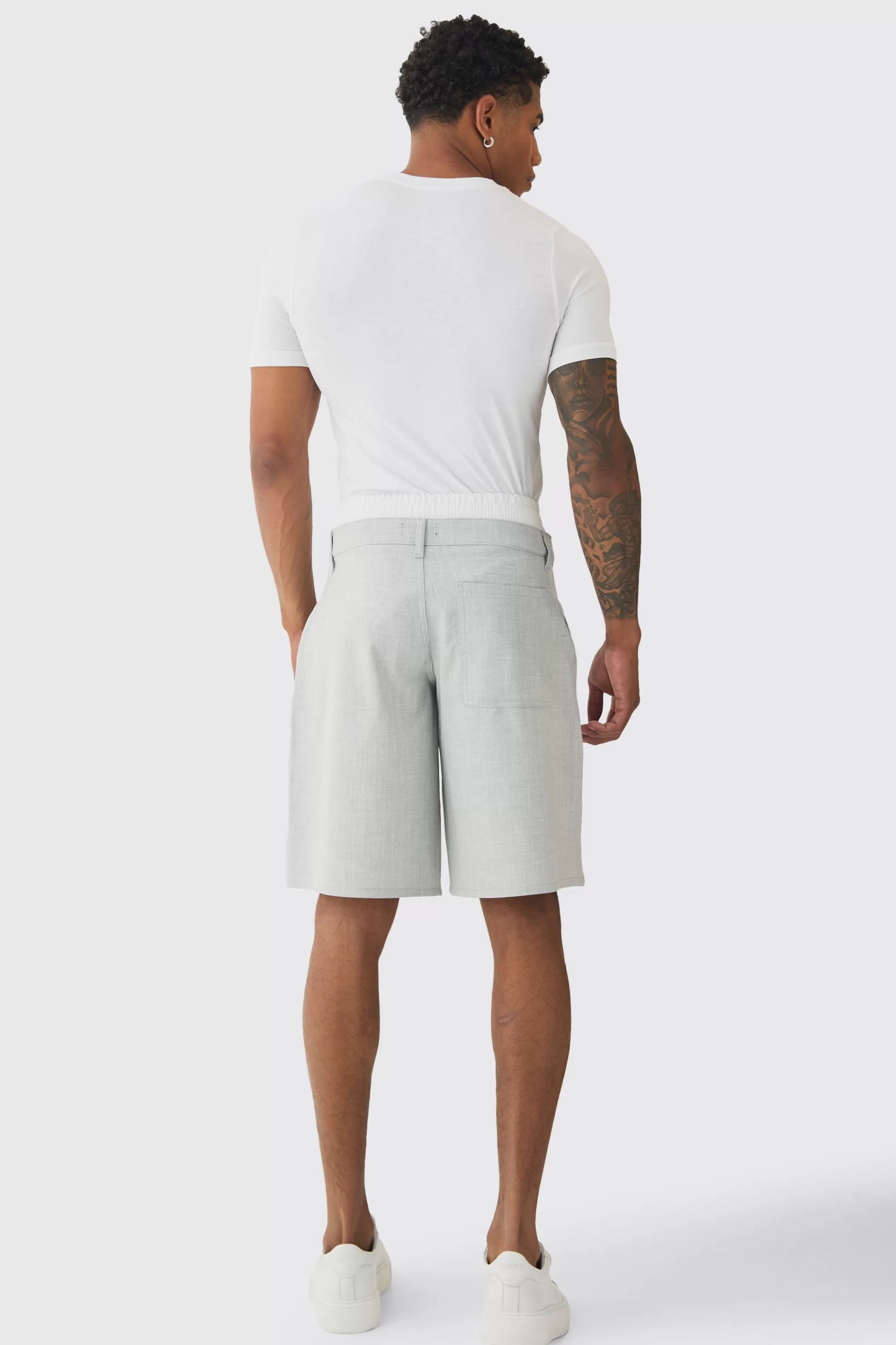 boohooMAN Pinstripe Woven Jort With Boxer Double Waistband | UK