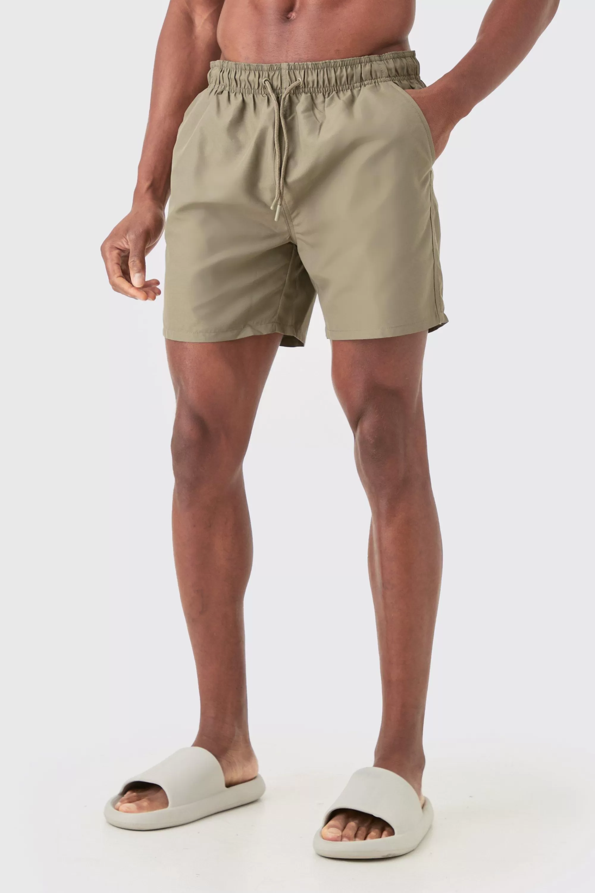 boohooMAN Plain Mid Length Swim Short | UK