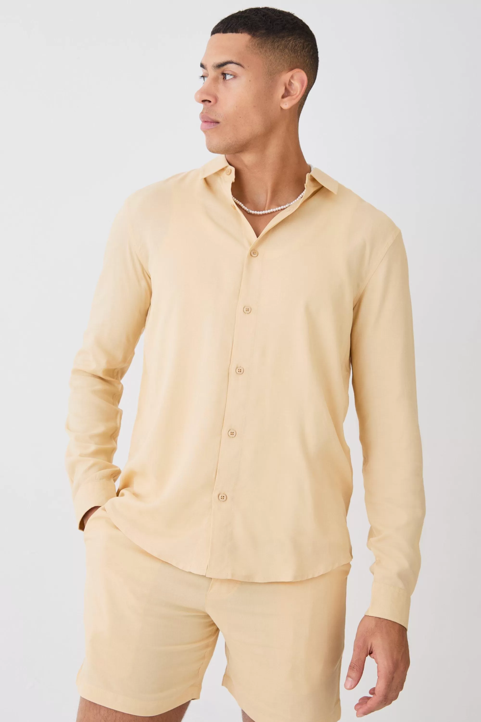 boohooMAN Plain Viscose Long Sleeve Shirt | UK