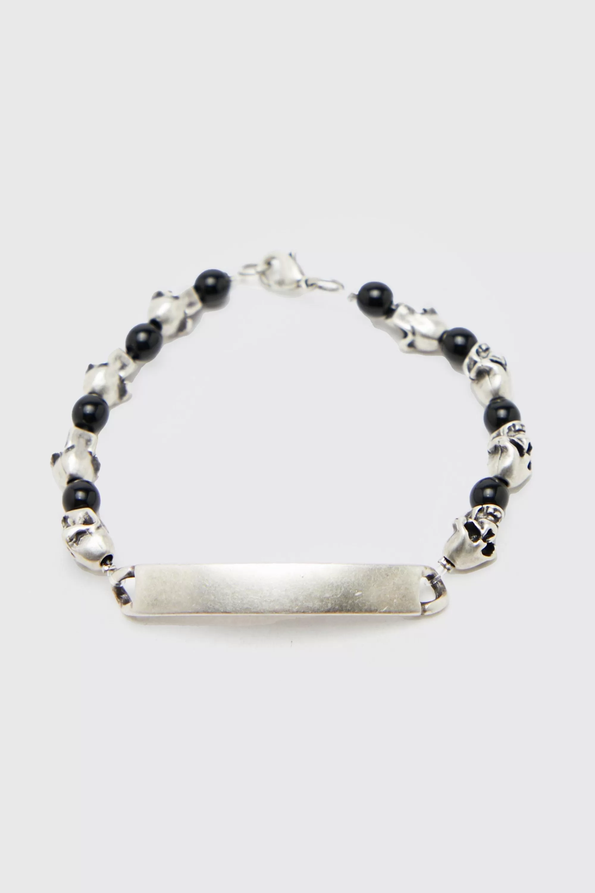 boohooMAN Plaque Skull Bead Bracelet | UK