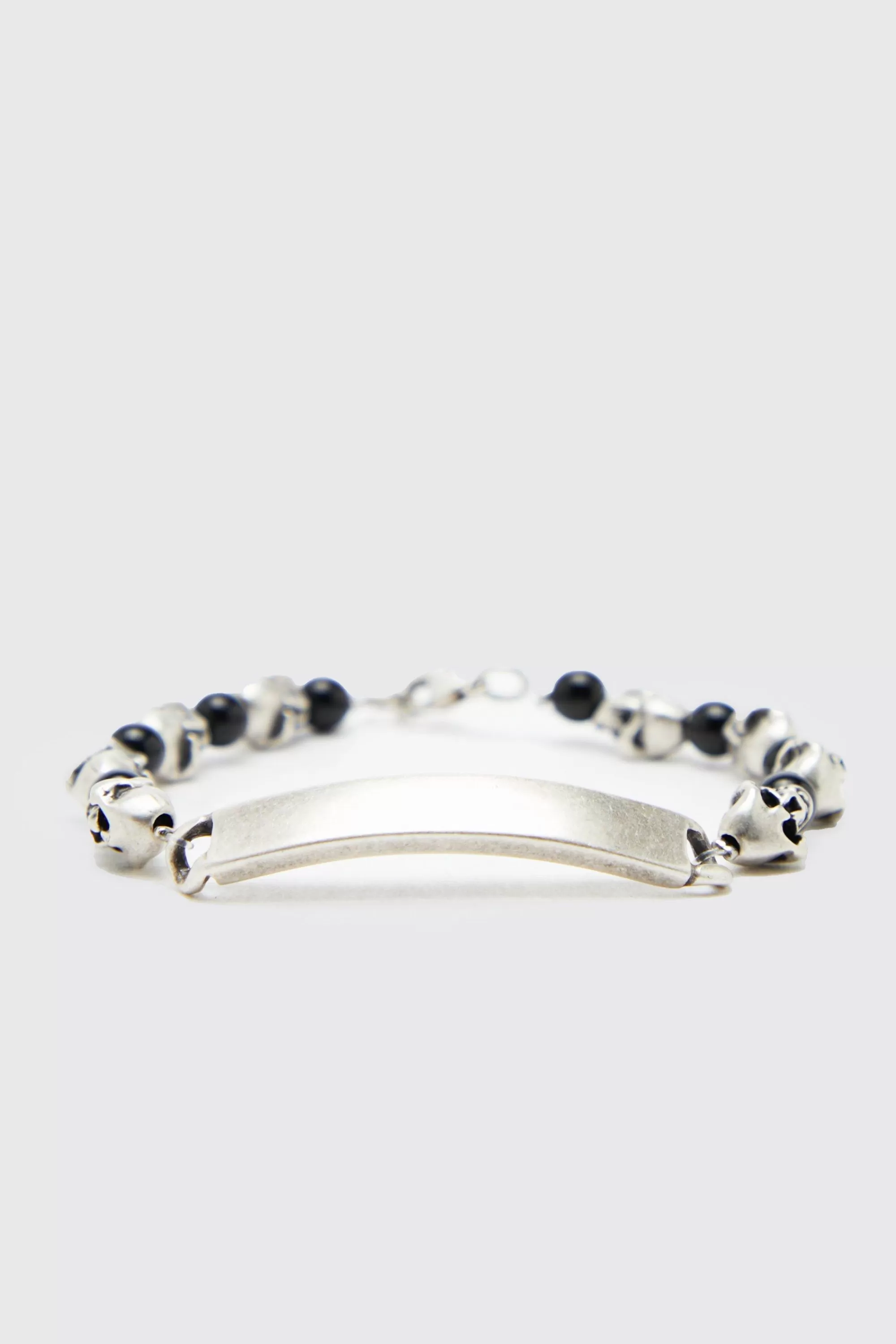 boohooMAN Plaque Skull Bead Bracelet | UK
