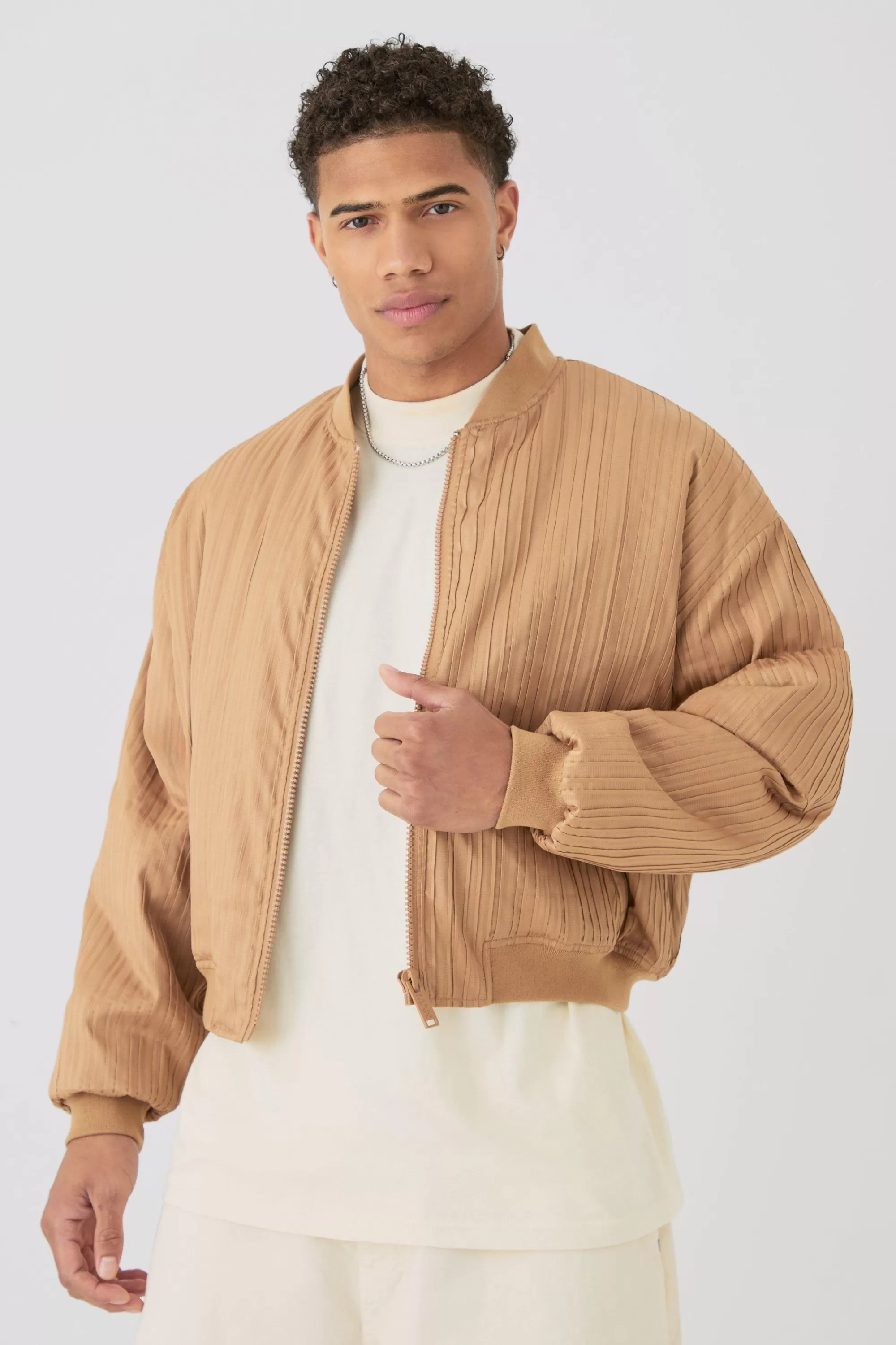 boohooMAN Pleated Bomber Jacket In | UK
