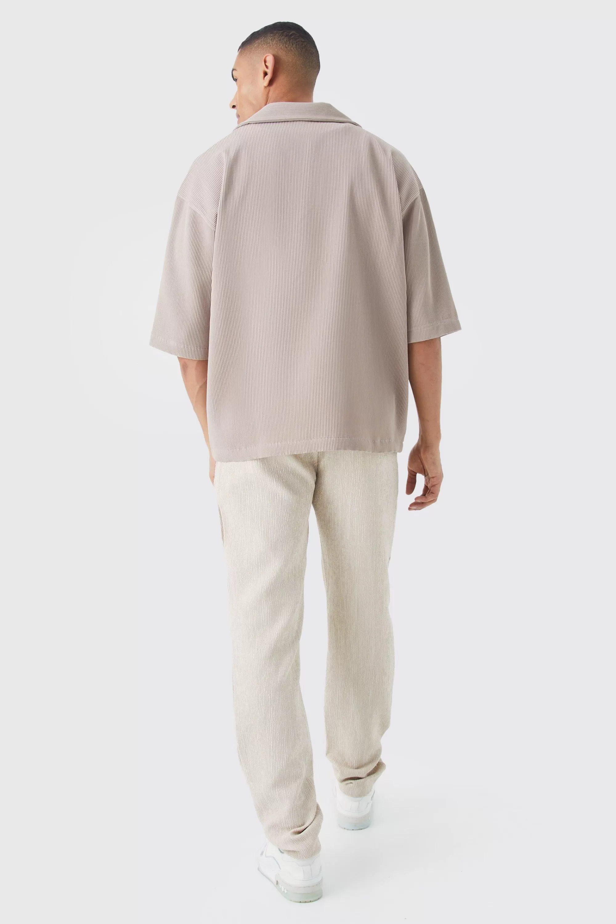 boohooMAN Pleated Oversized V Neck Shirt | UK