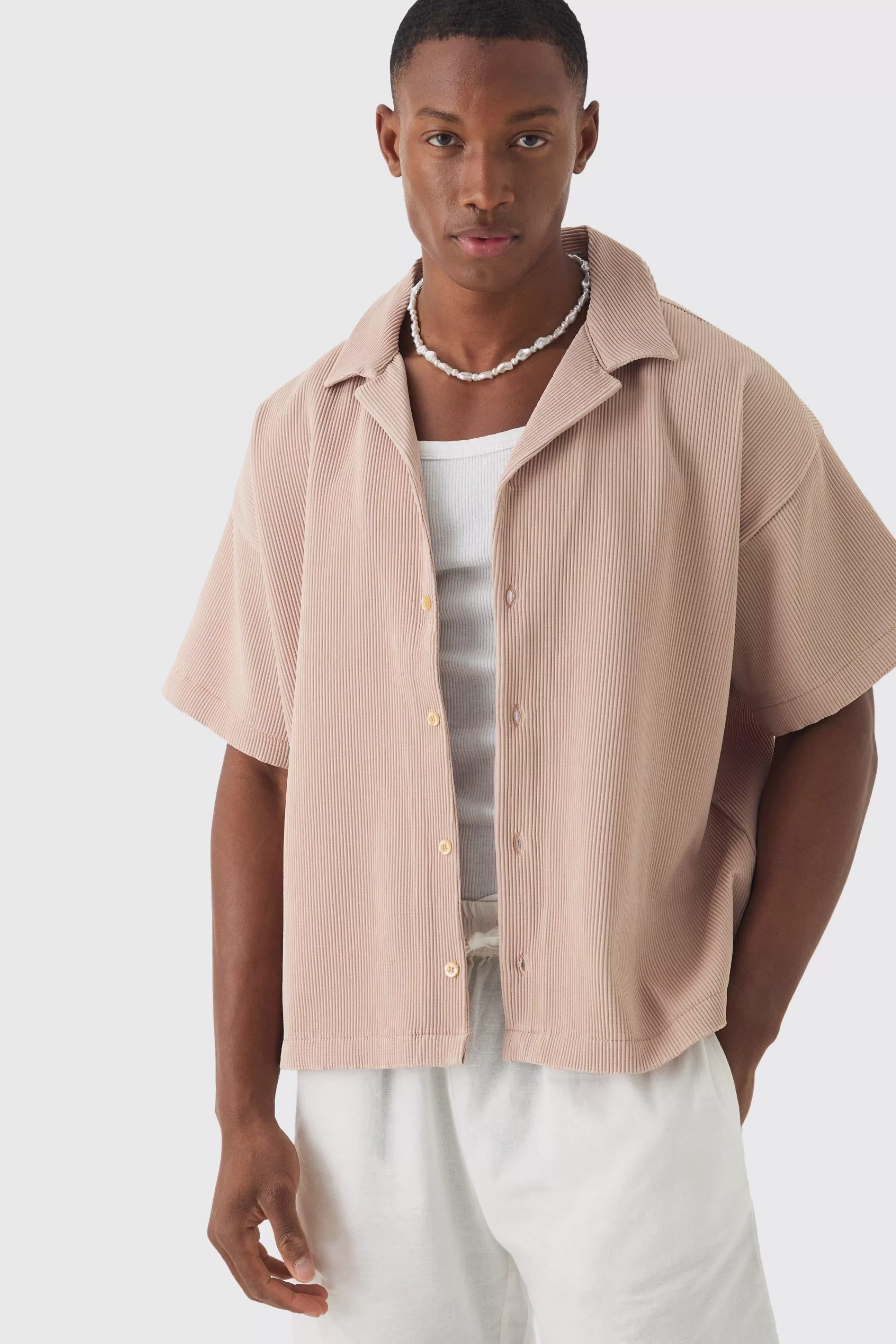 boohooMAN Pleated Short Sleeve Oversized Boxy Shirt | UK