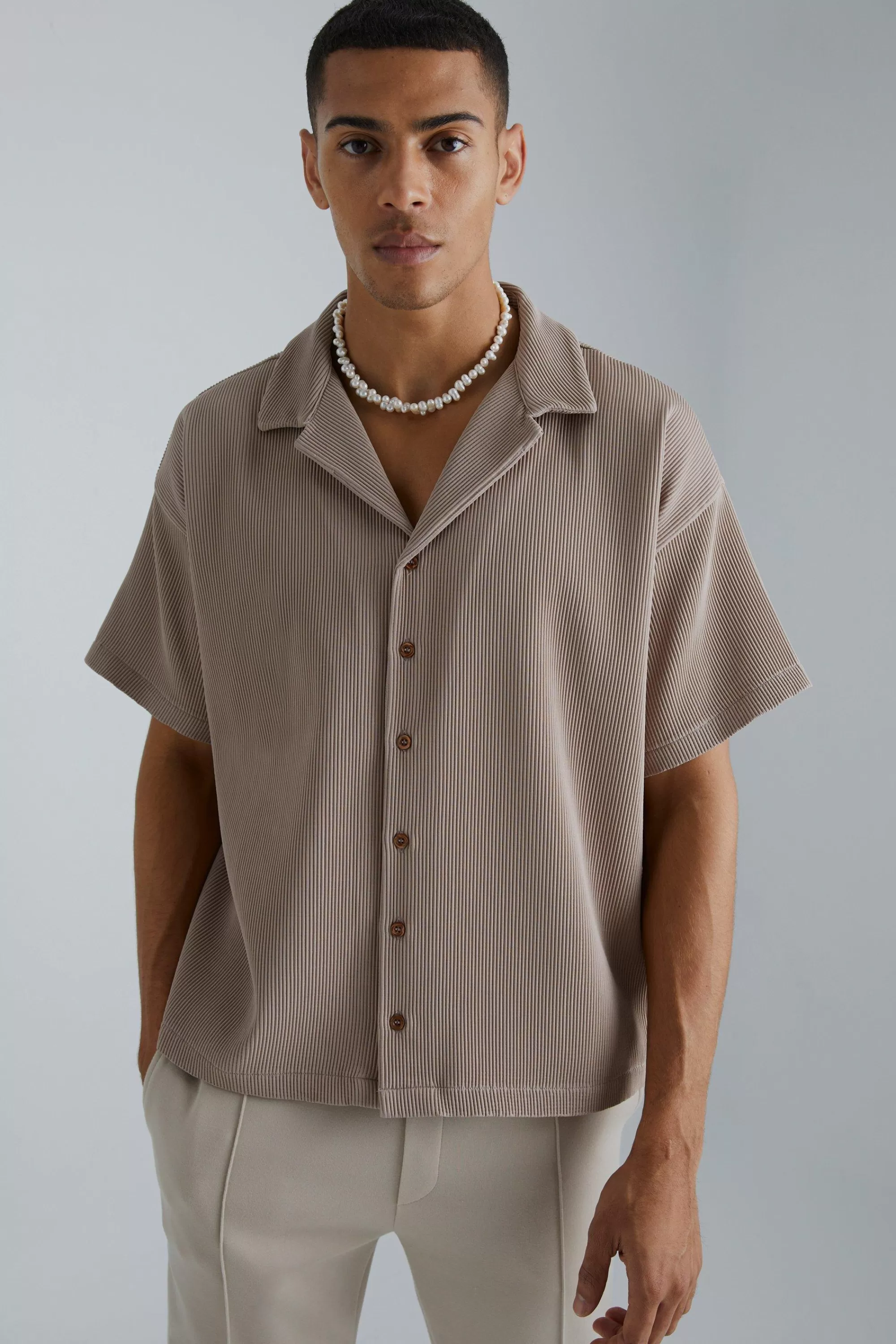 boohooMAN Pleated Short Sleeve Oversized Boxy Shirt | UK