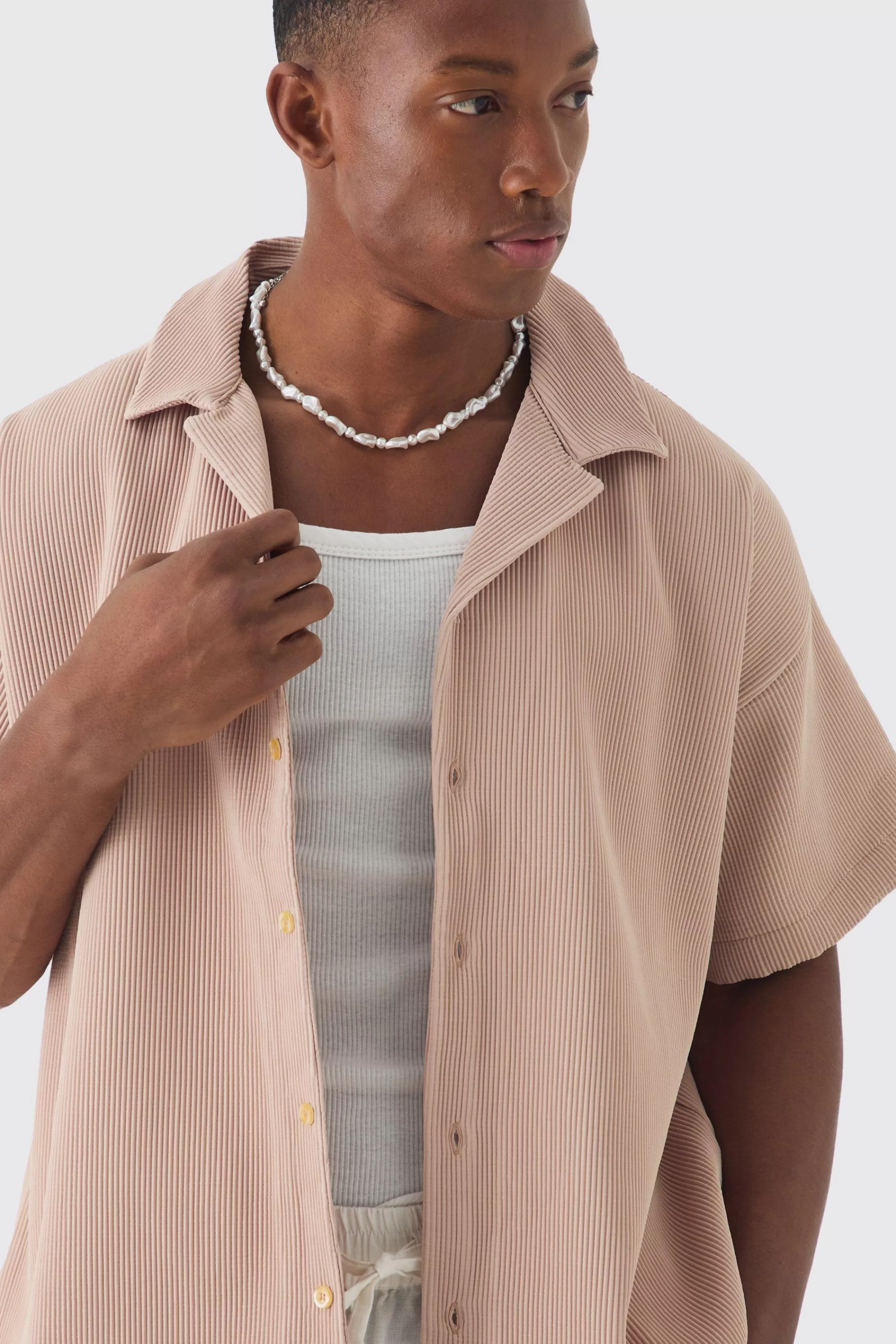 boohooMAN Pleated Short Sleeve Oversized Boxy Shirt | UK