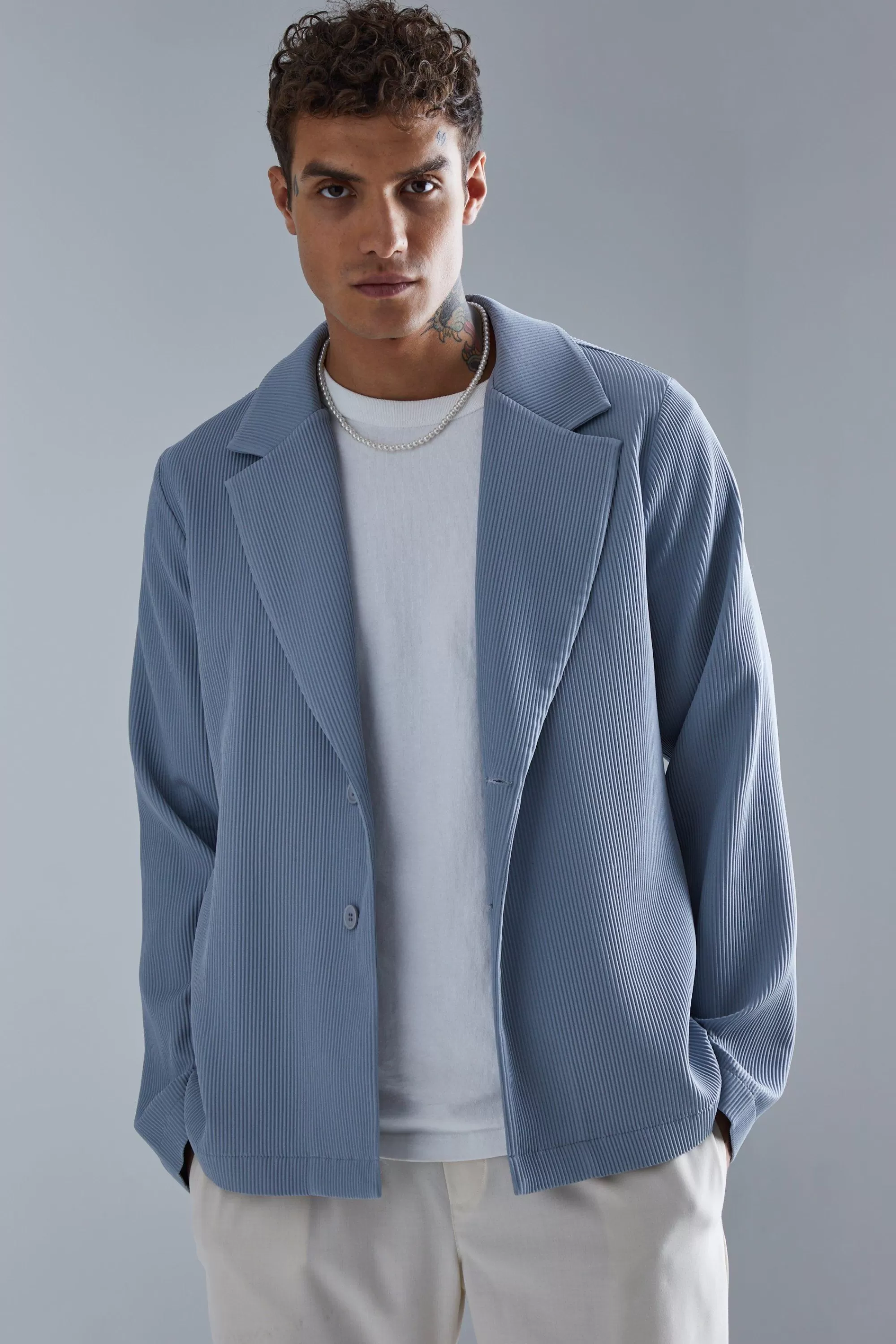 boohooMAN Pleated Slim Fit Smart Jacket | UK