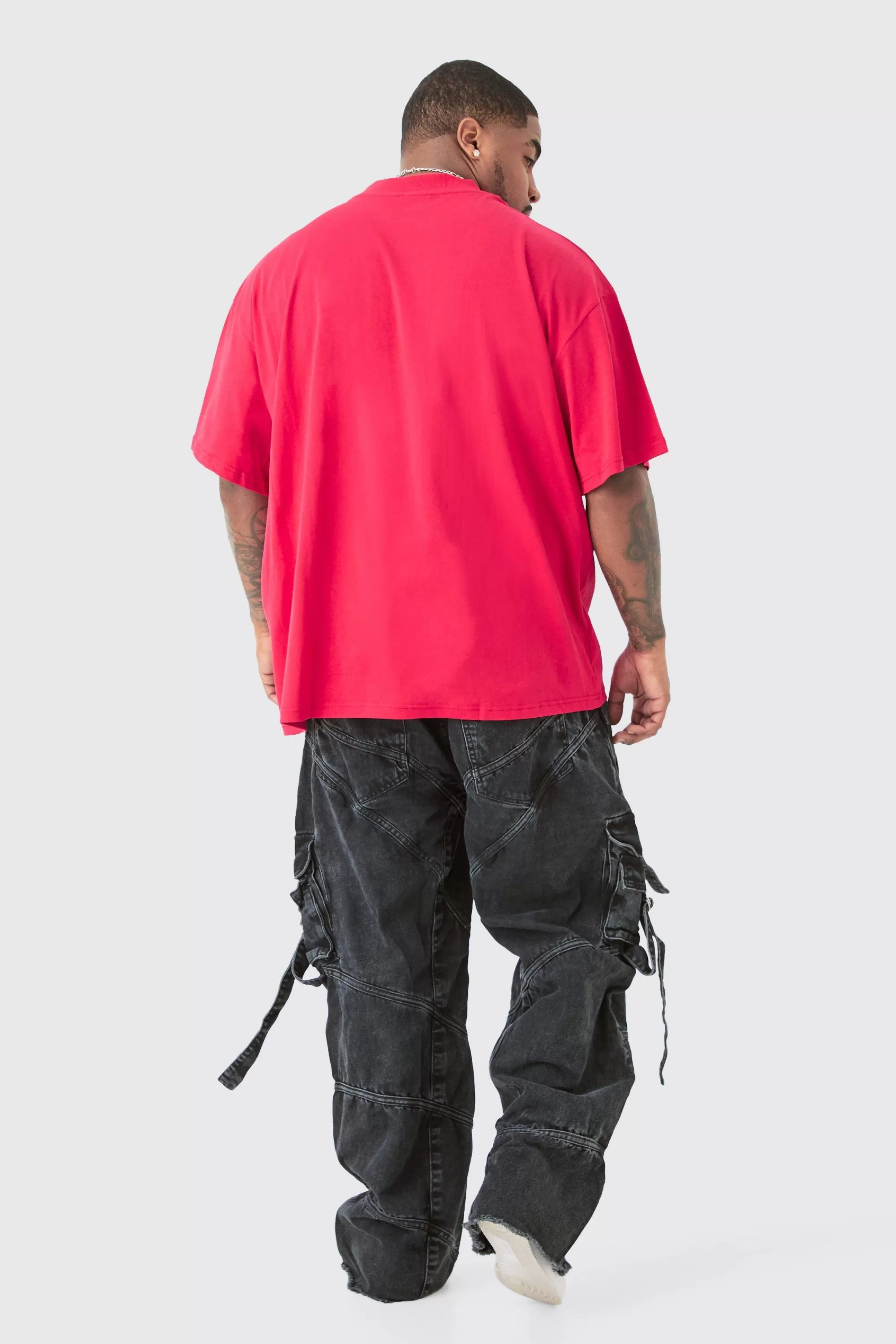 boohooMAN Plus Baggy Rigid Strap And Buckle Detail Jeans | UK
