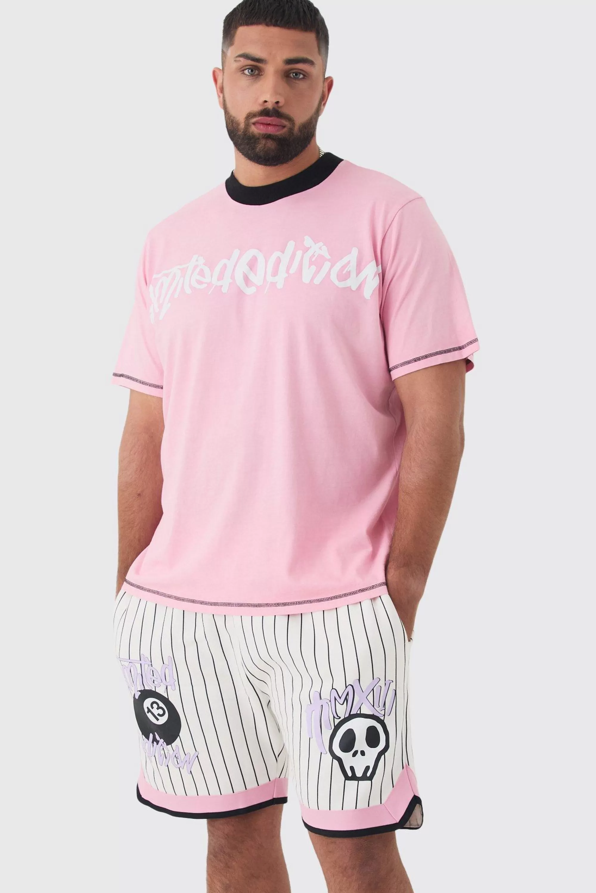 boohooMAN Plus Boxy Limited Basketball T-shirt & Short Set | UK