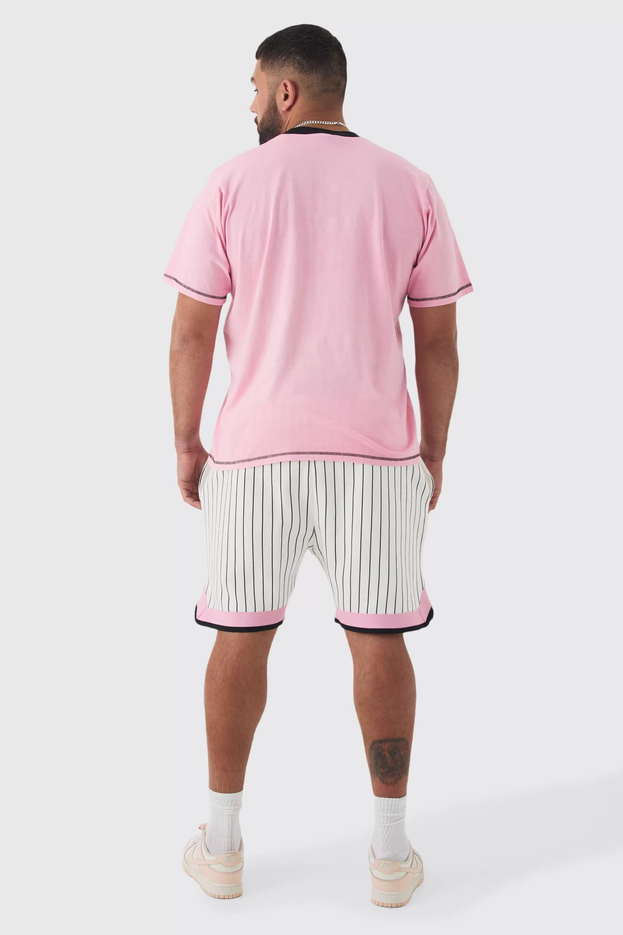 boohooMAN Plus Boxy Limited Basketball T-shirt & Short Set | UK