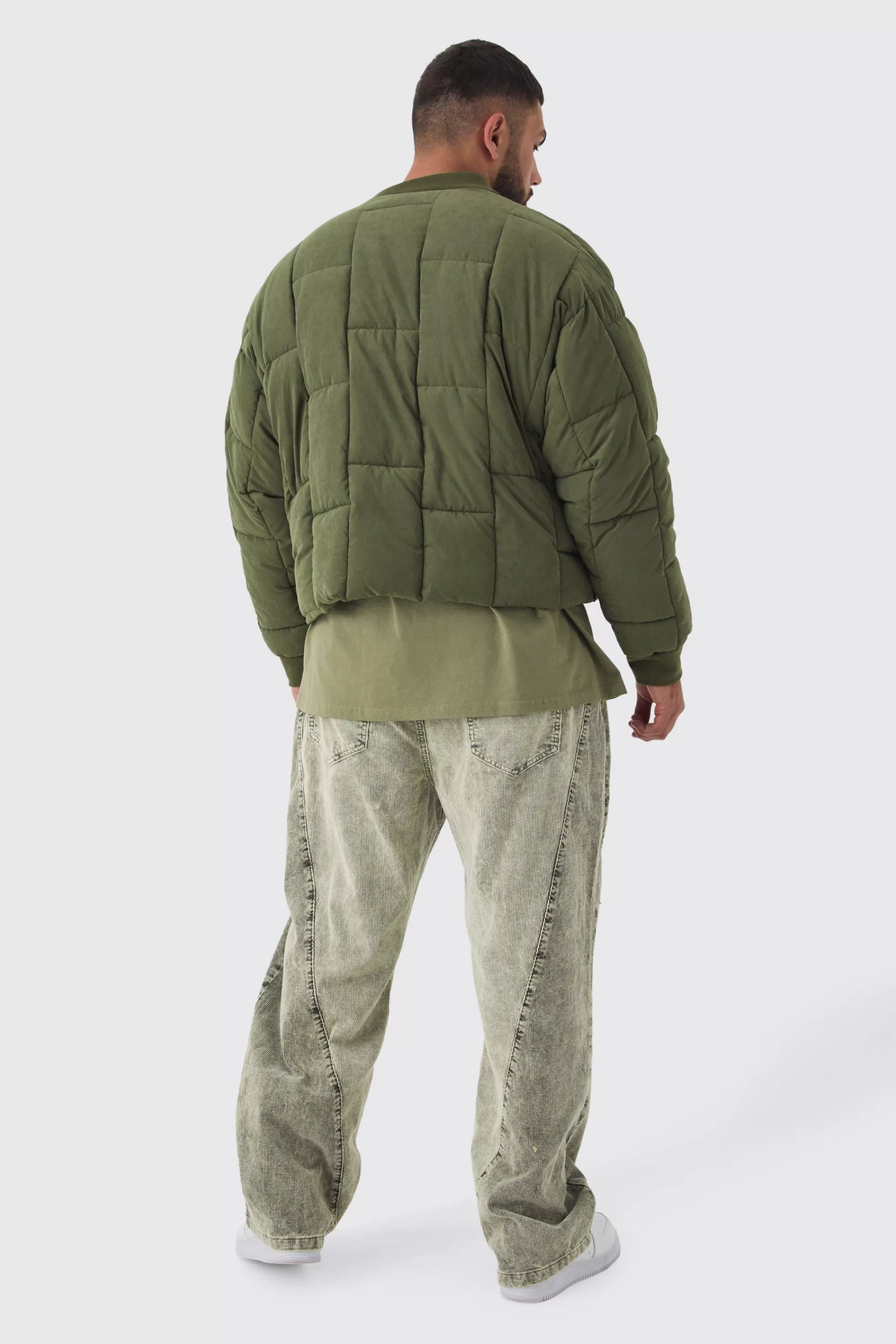 boohooMAN Plus Boxy Peached Square Quilted Bomber Jacket | UK
