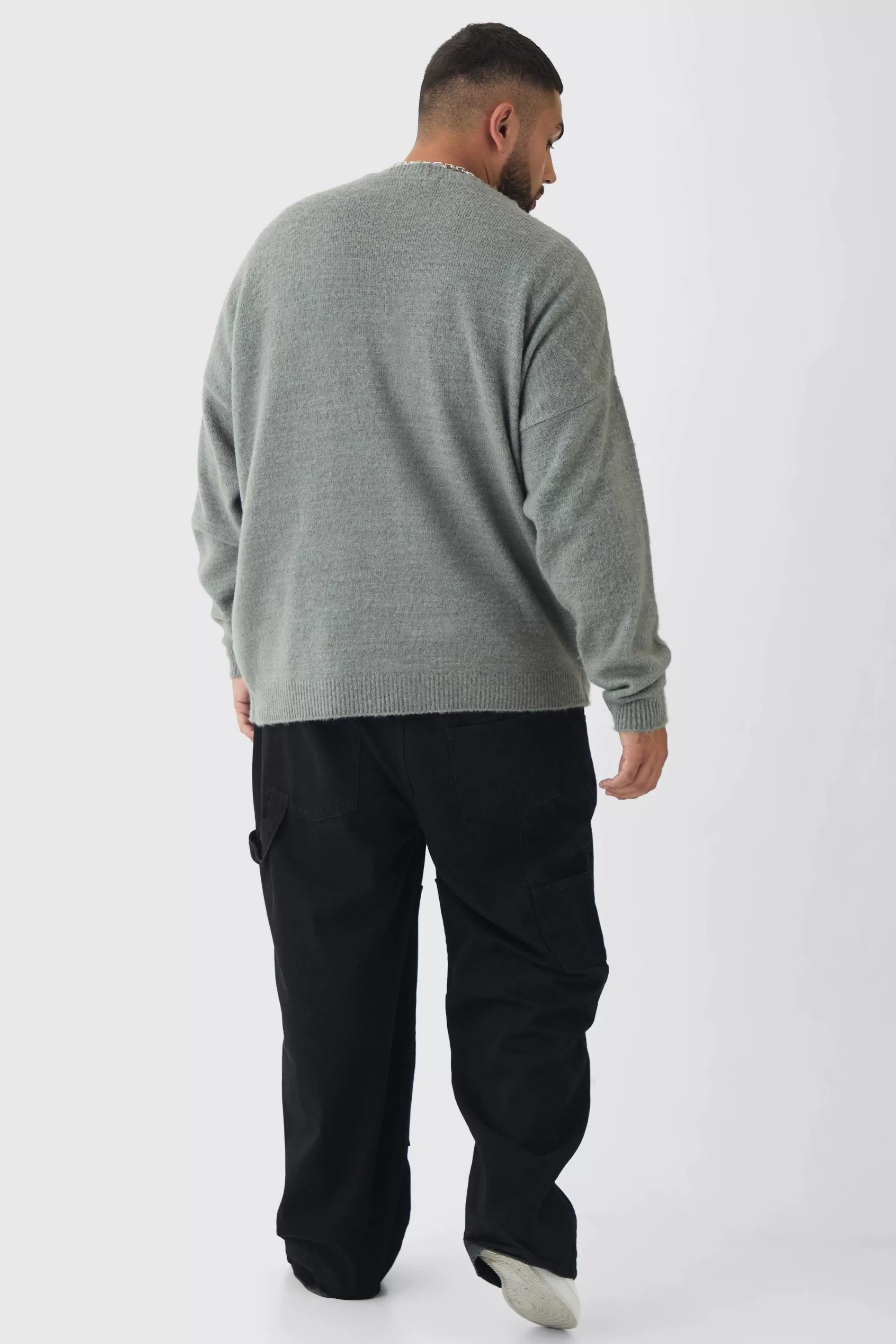 boohooMAN Plus Brushed Knit Oversized Drop Shoulder Cardigan | UK