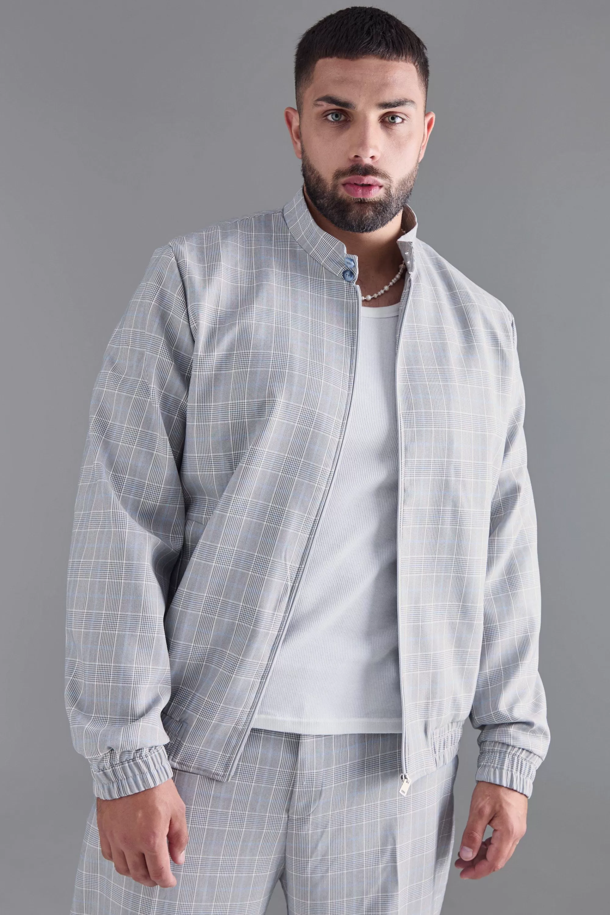boohooMAN Plus Check Bomber And Trouser Set | UK