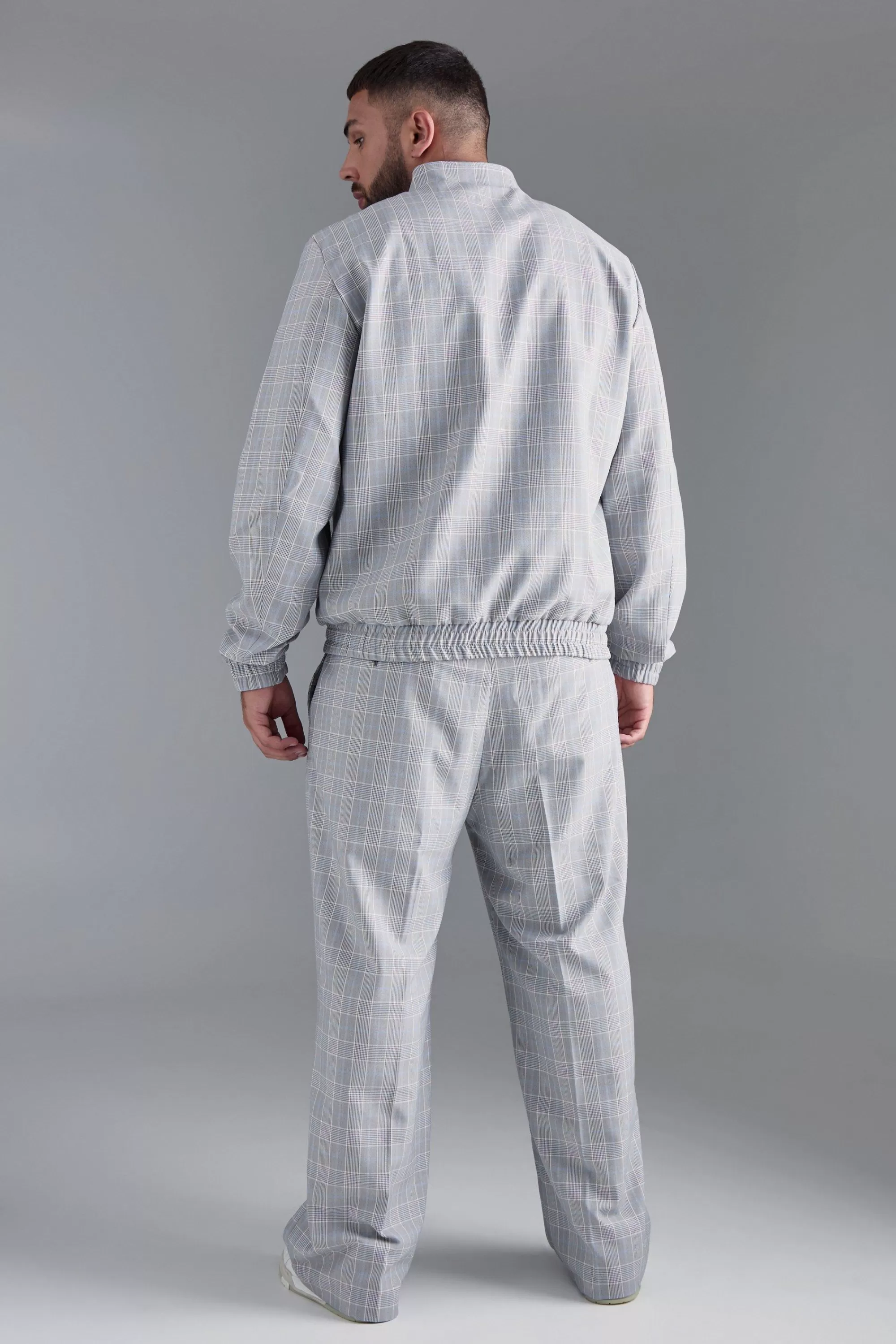 boohooMAN Plus Check Bomber And Trouser Set | UK