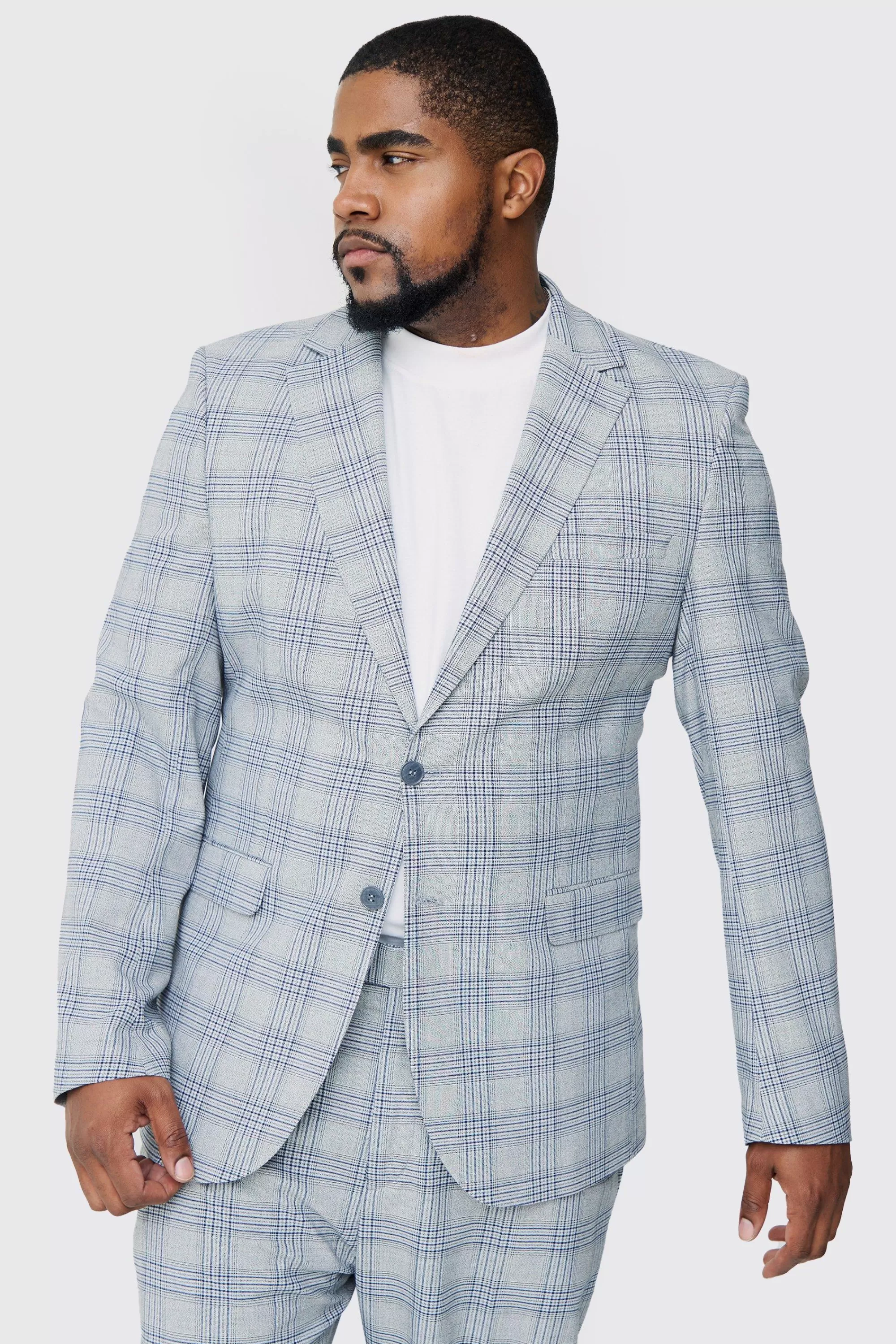 boohooMAN Plus Checked Skinny Fit Blazer | UK