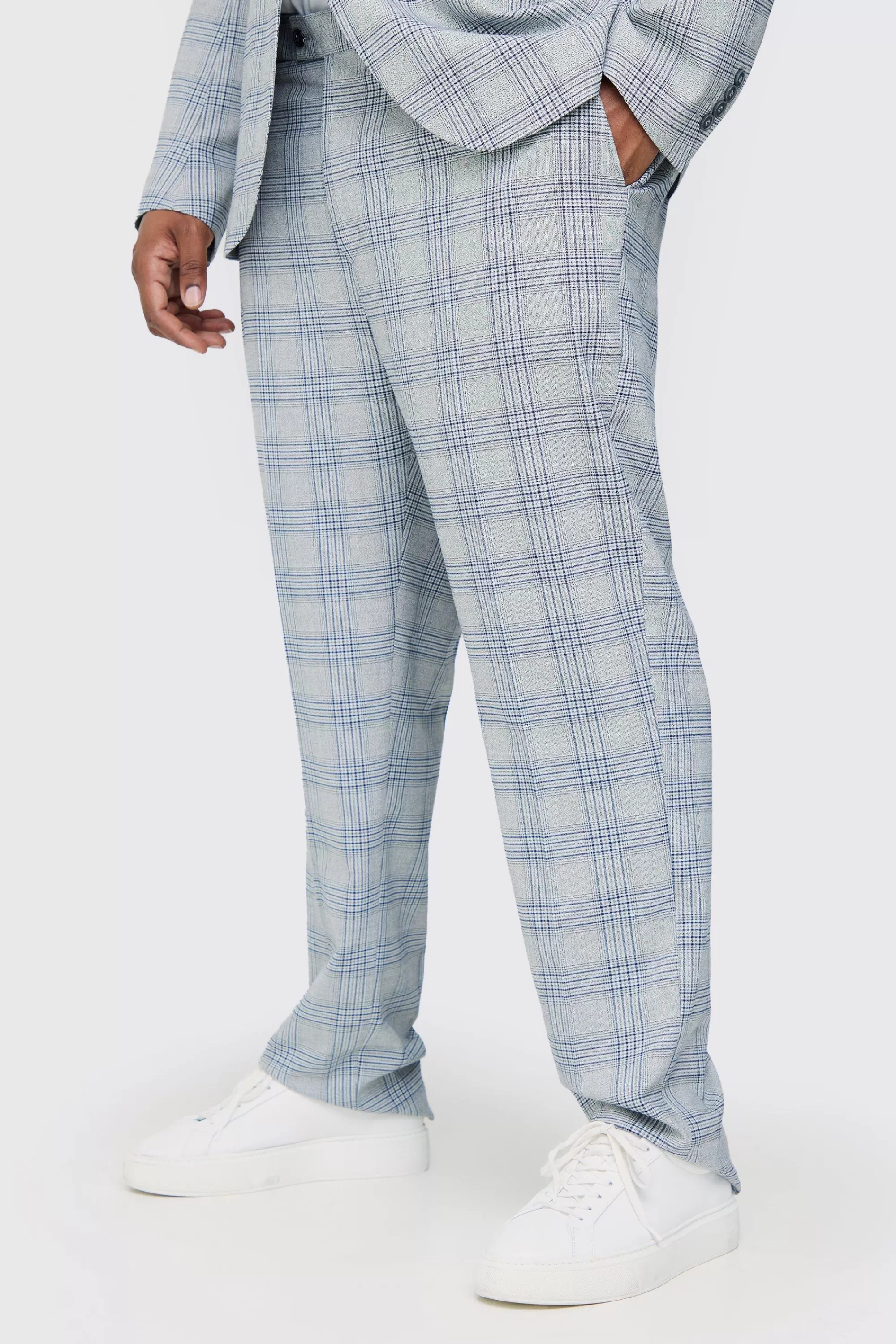 boohooMAN Plus Checked Skinny Fit Trousers | UK