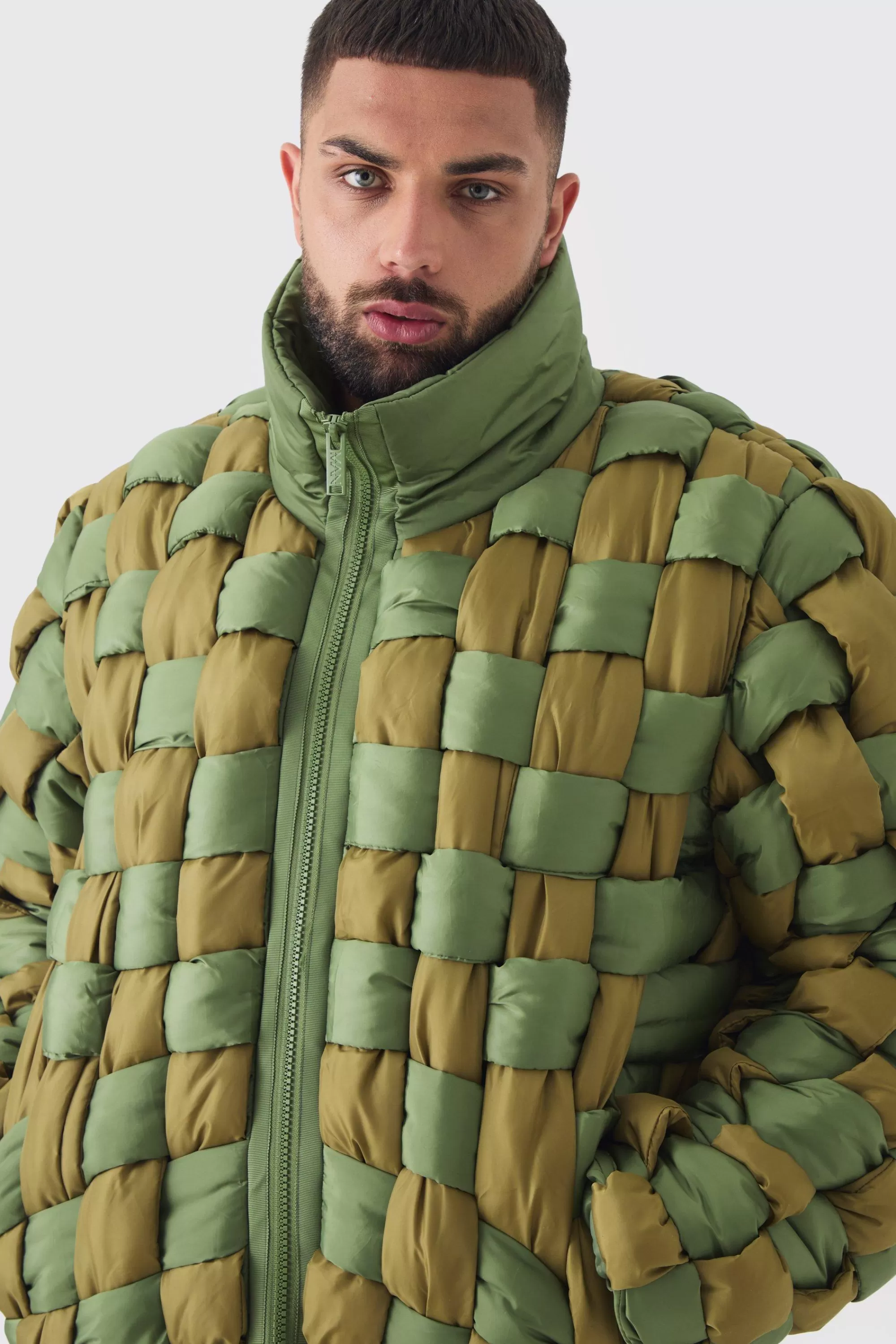 boohooMAN Plus Contrast Hand Weft Padded Puffer Jacket In | UK