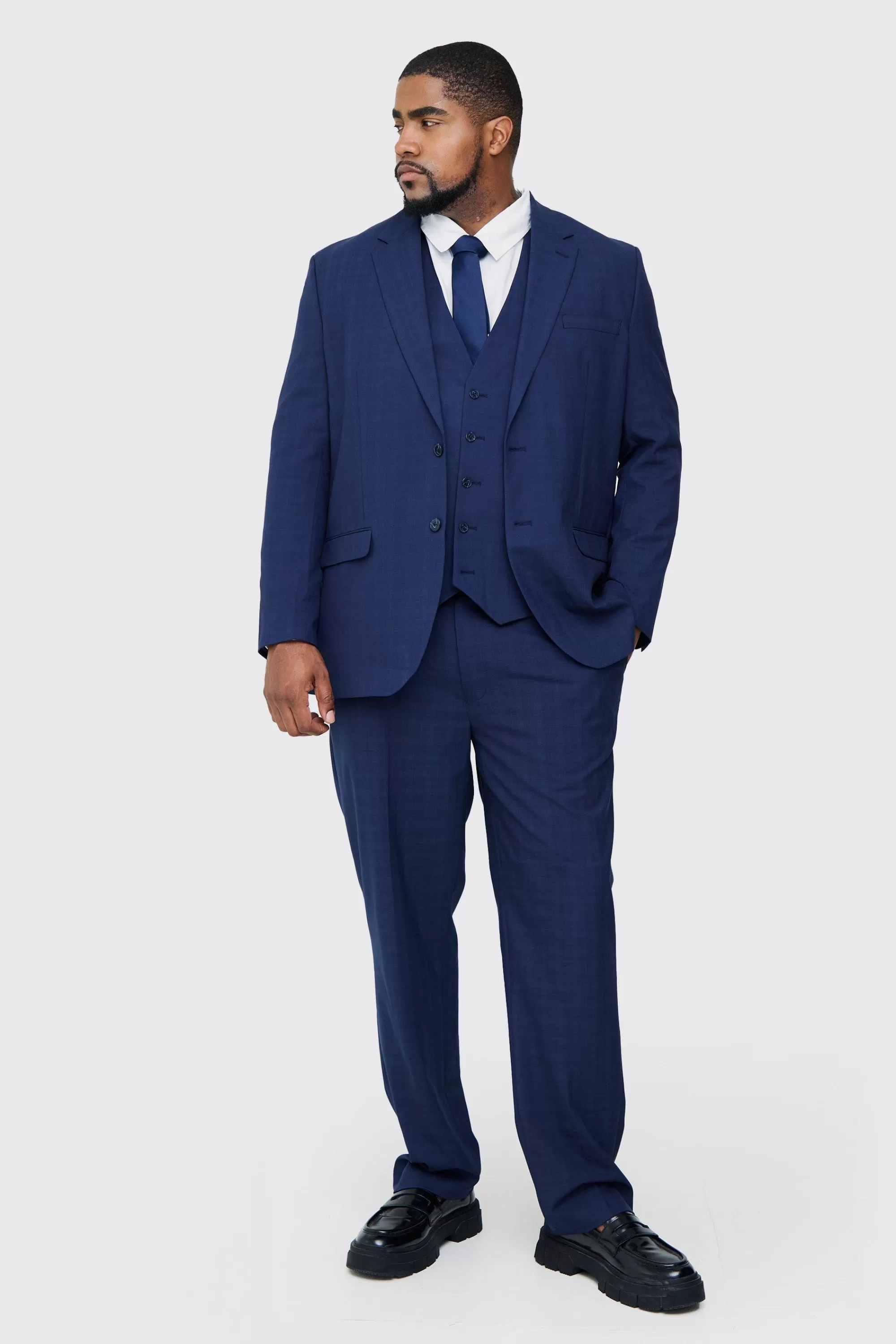 boohooMAN Plus Check Regular Fit Suit Trouser | UK