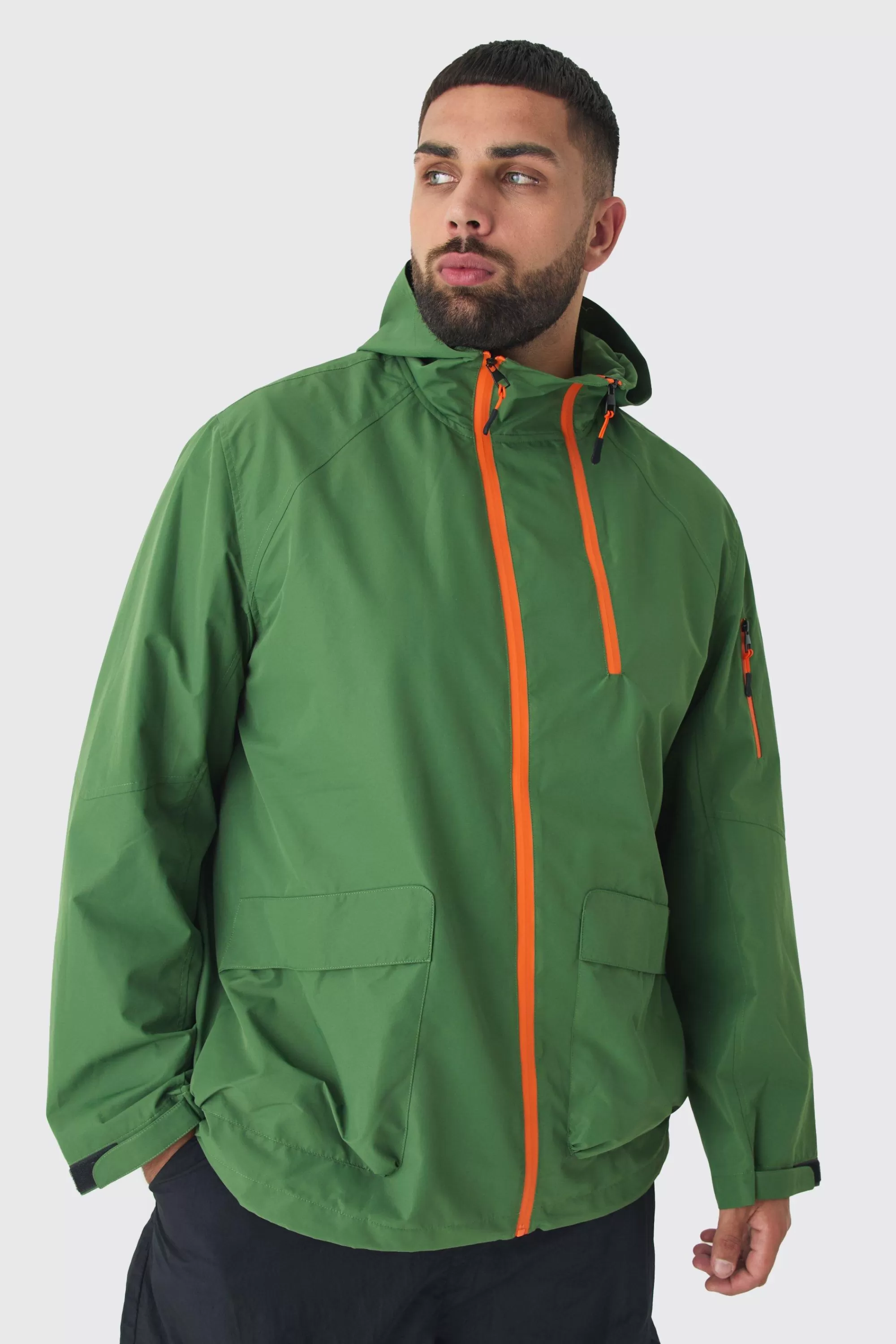 boohooMAN Plus Double Zip Hooded Windbreaker In | UK