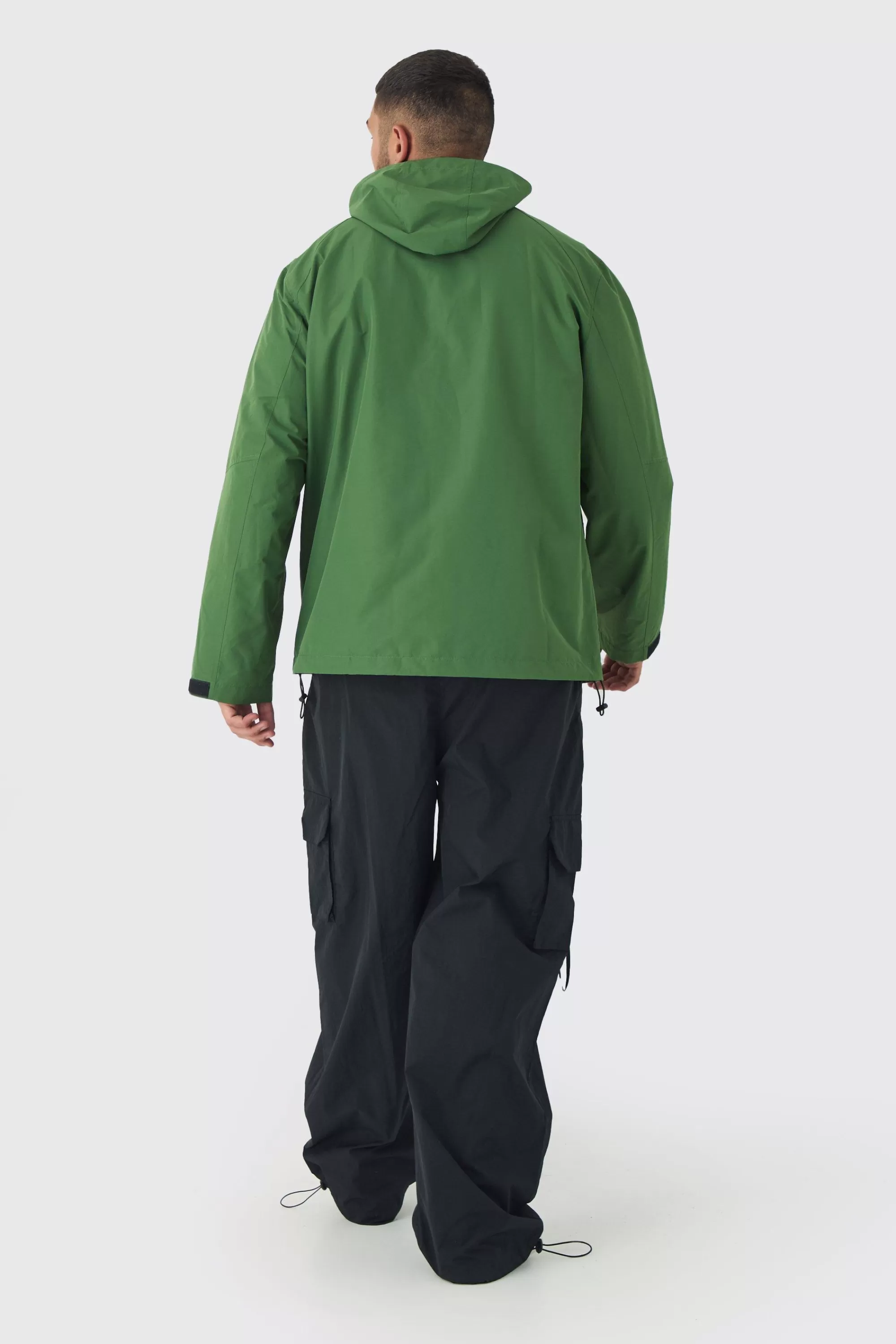 boohooMAN Plus Double Zip Hooded Windbreaker In | UK