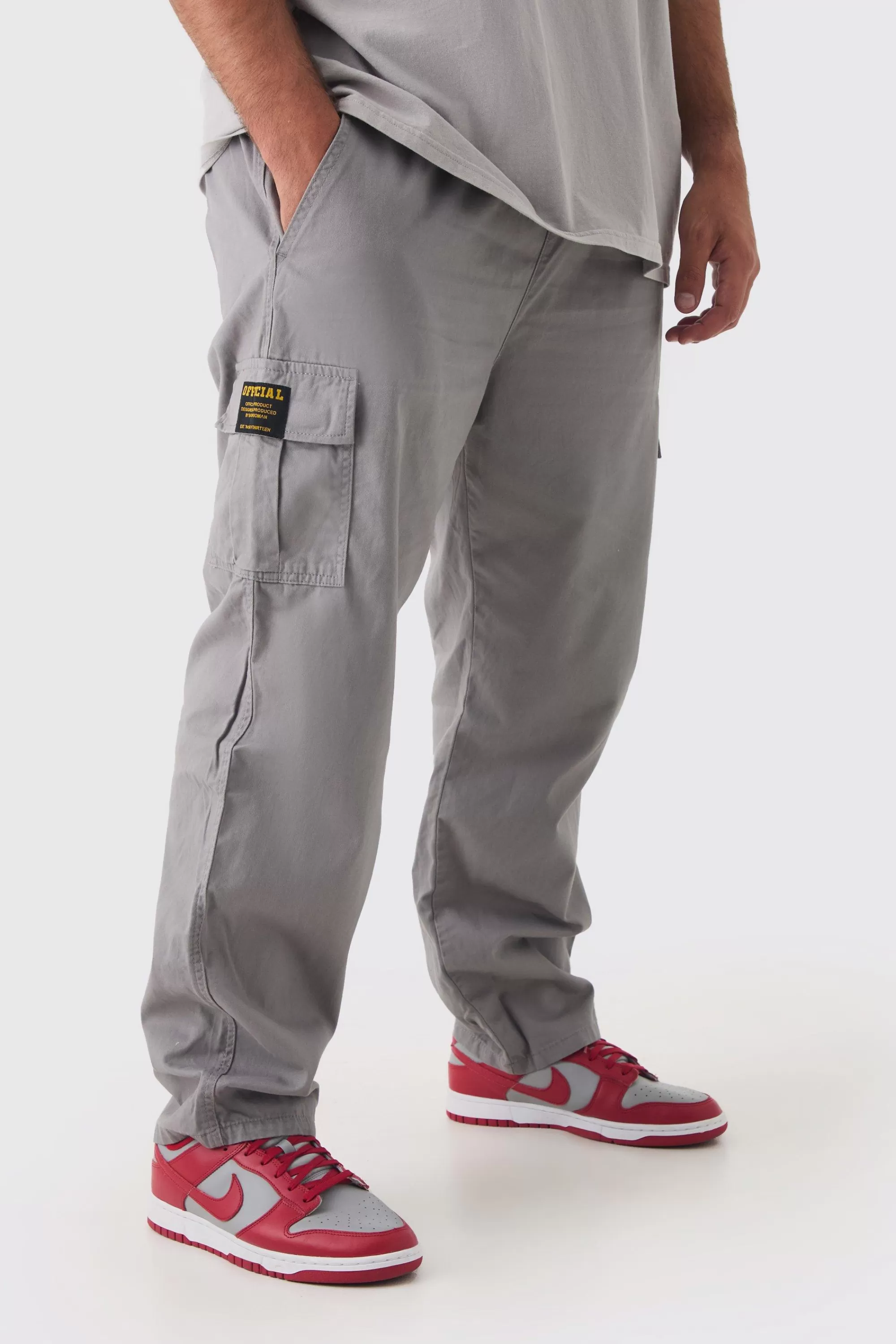 boohooMAN Plus Elastic Waist Straight Fit Cargo Trousers | UK