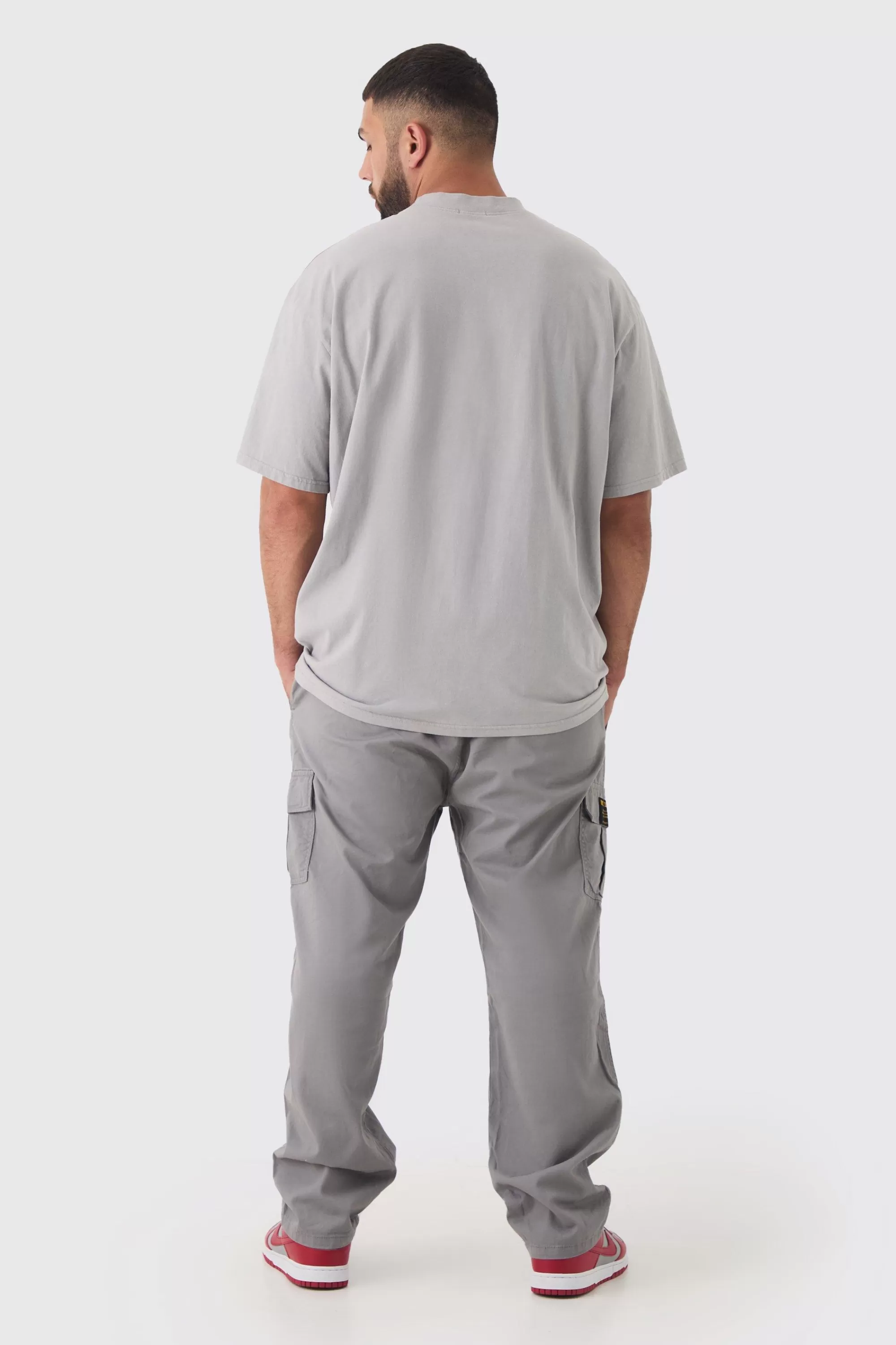 boohooMAN Plus Elastic Waist Straight Fit Cargo Trousers | UK