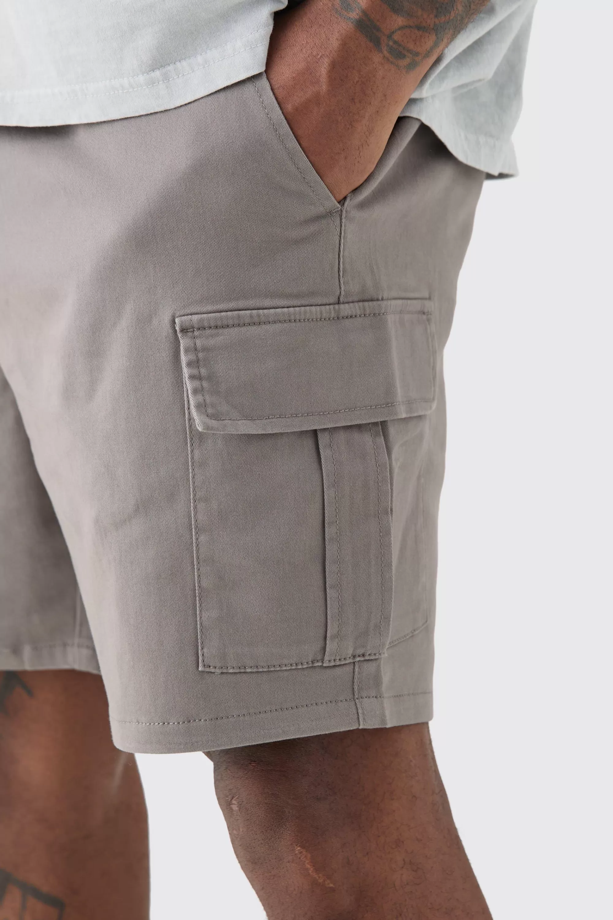boohooMAN Plus Elasticated Waist Slim Fit Cargo Shorts | UK