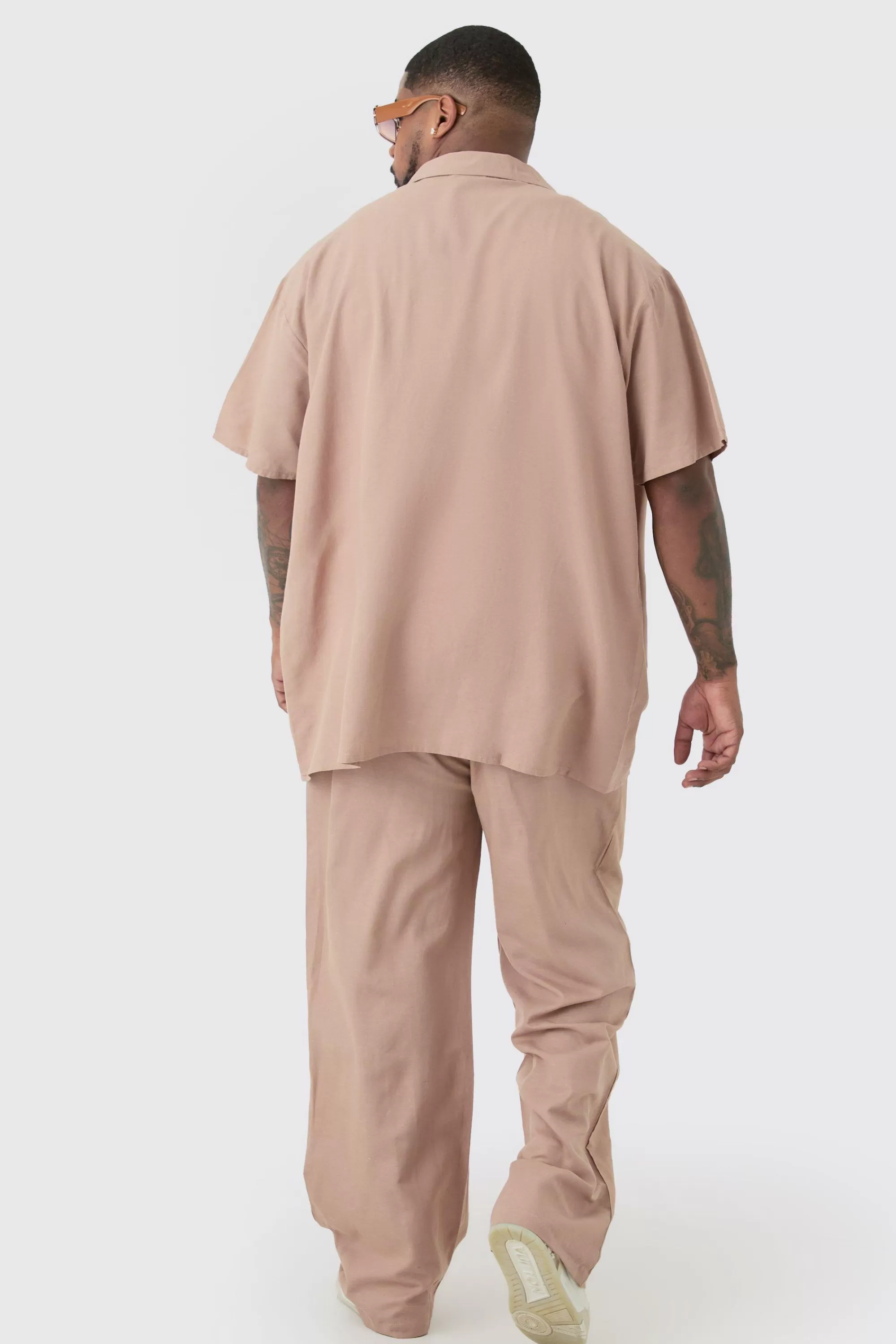 boohooMAN Plus Elasticated Waist Relaxed Linen Trouser In | UK