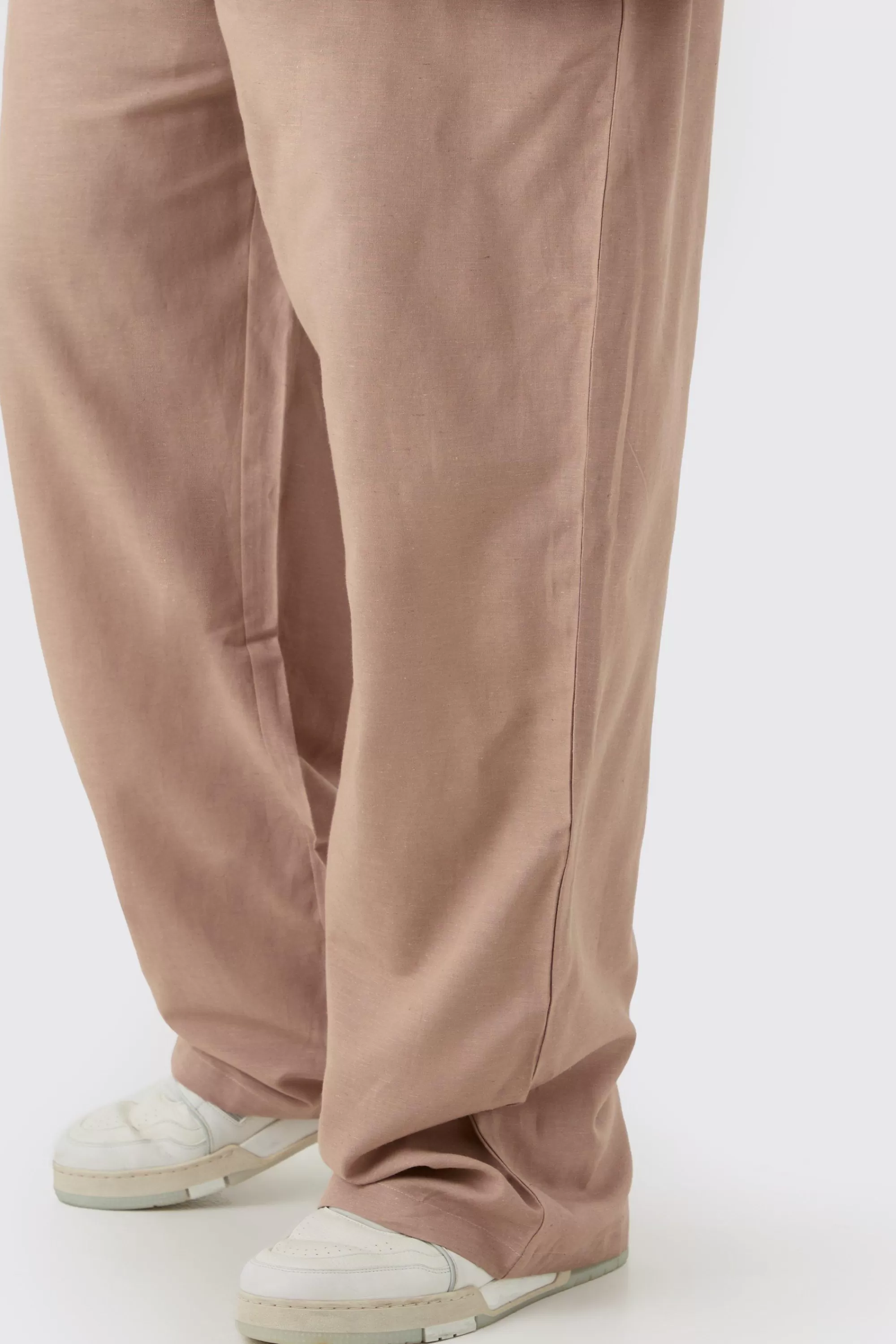 boohooMAN Plus Elasticated Waist Relaxed Linen Trouser In | UK