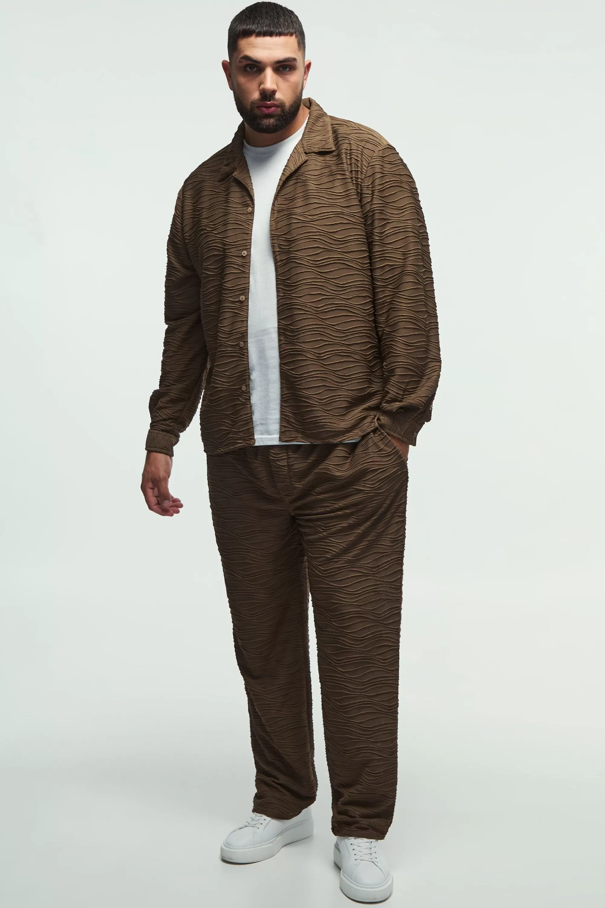 boohooMAN Plus Elevated Pleated Shirt And Straight Fit Trouser Set In | UK