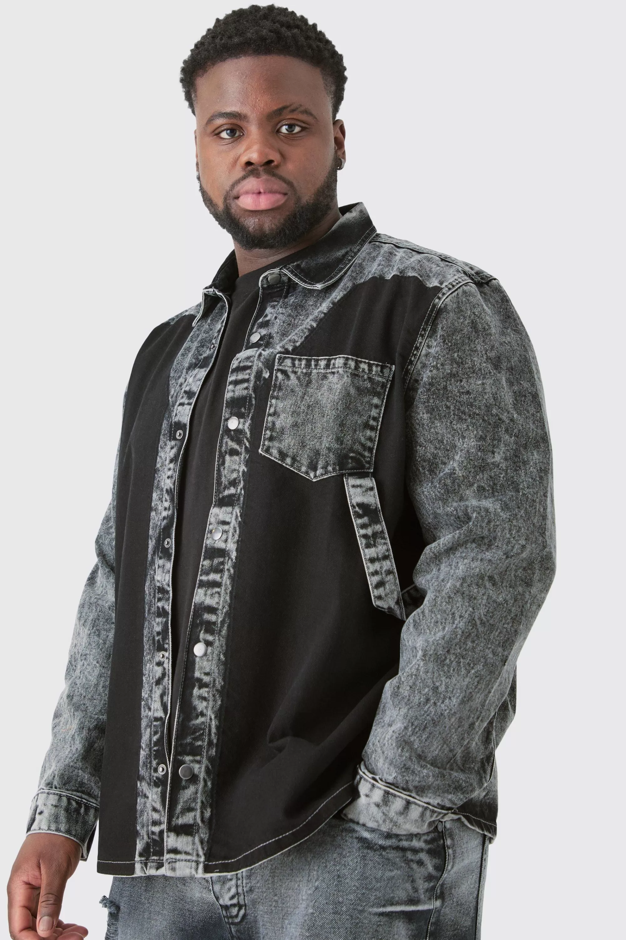 boohooMAN Plus Wash Carpenter Style Denim Shirt | UK