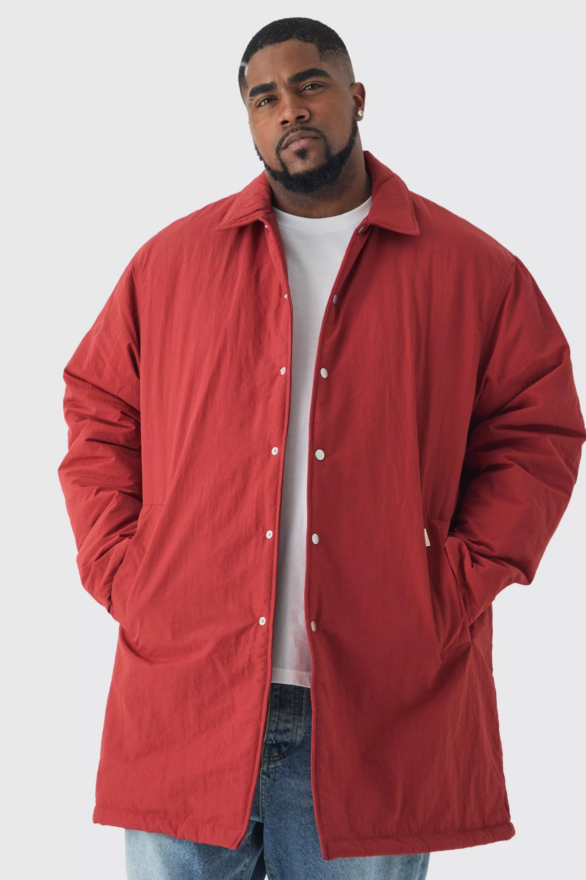 boohooMAN Plus Man Tab Crinkle Longline Mac In | UK