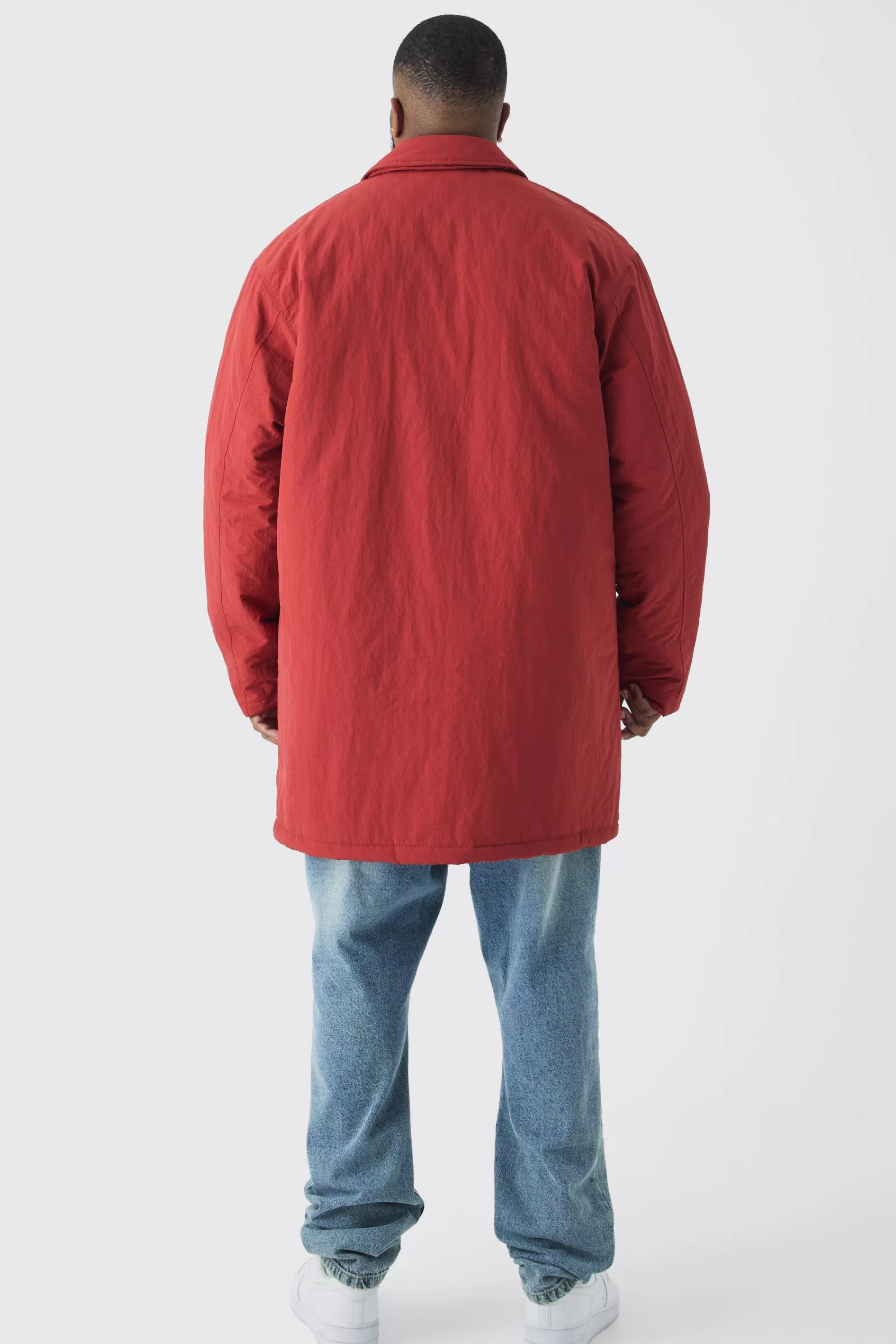 boohooMAN Plus Man Tab Crinkle Longline Mac In | UK