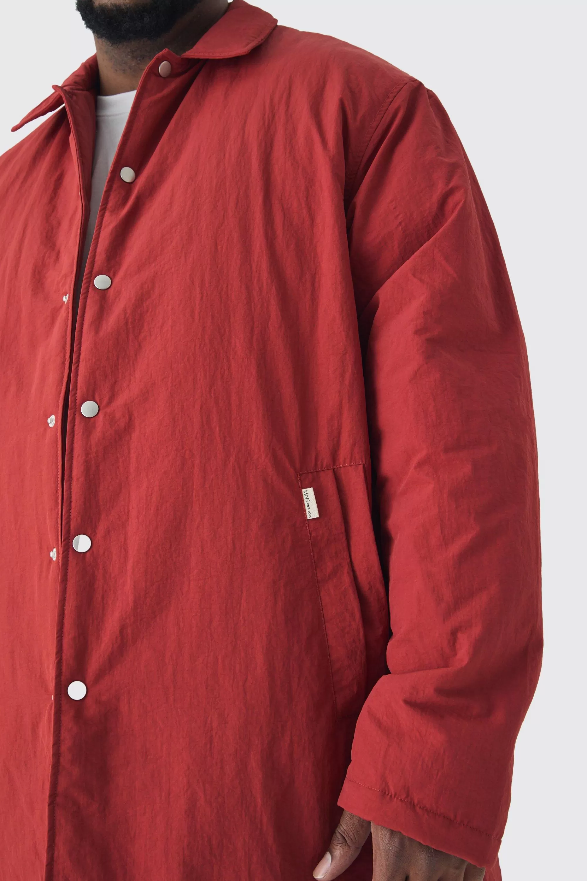 boohooMAN Plus Man Tab Crinkle Longline Mac In | UK