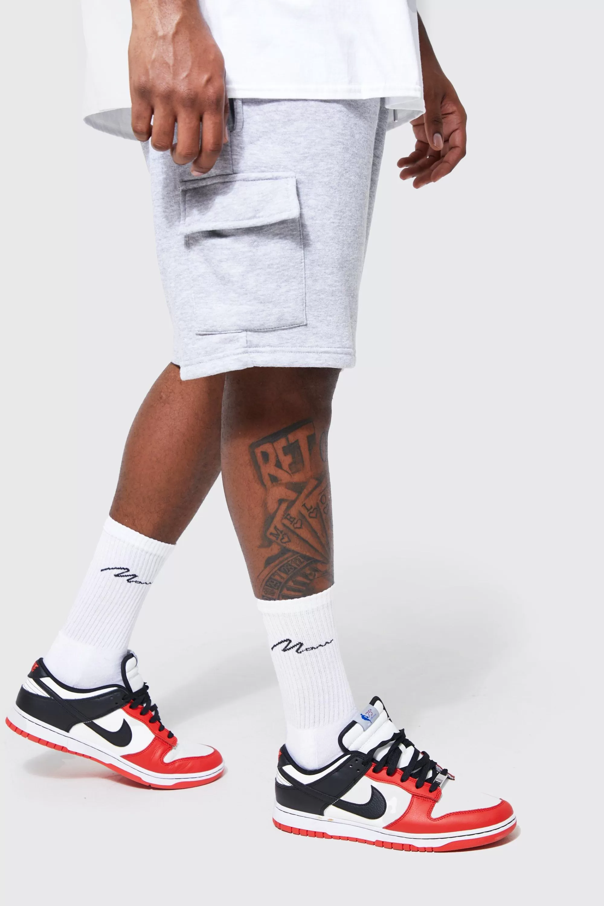 boohooMAN Plus Mid Length Jersey Cargo Short | UK