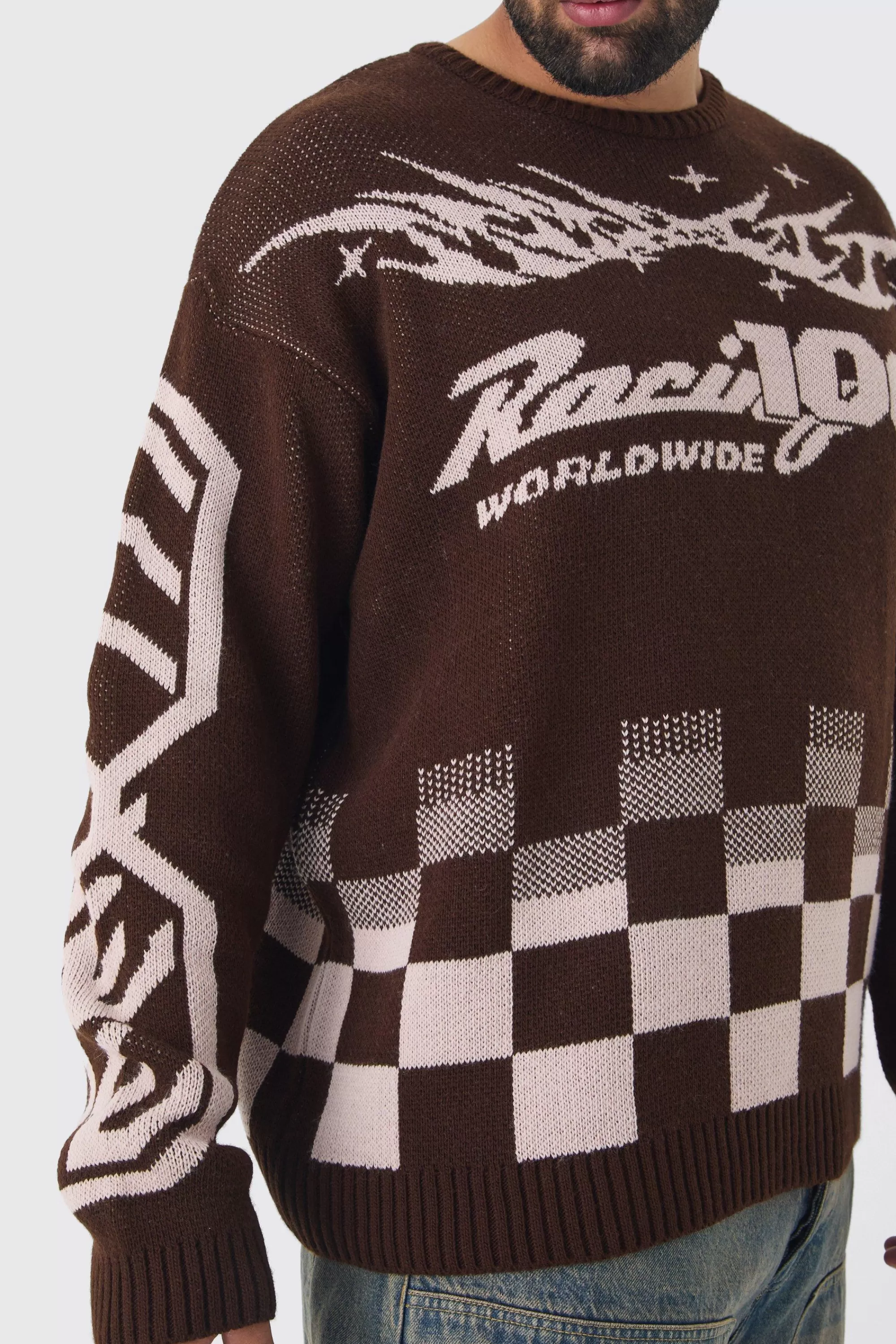 boohooMAN Plus Moto Crew Neck Knitted Jumper In | UK