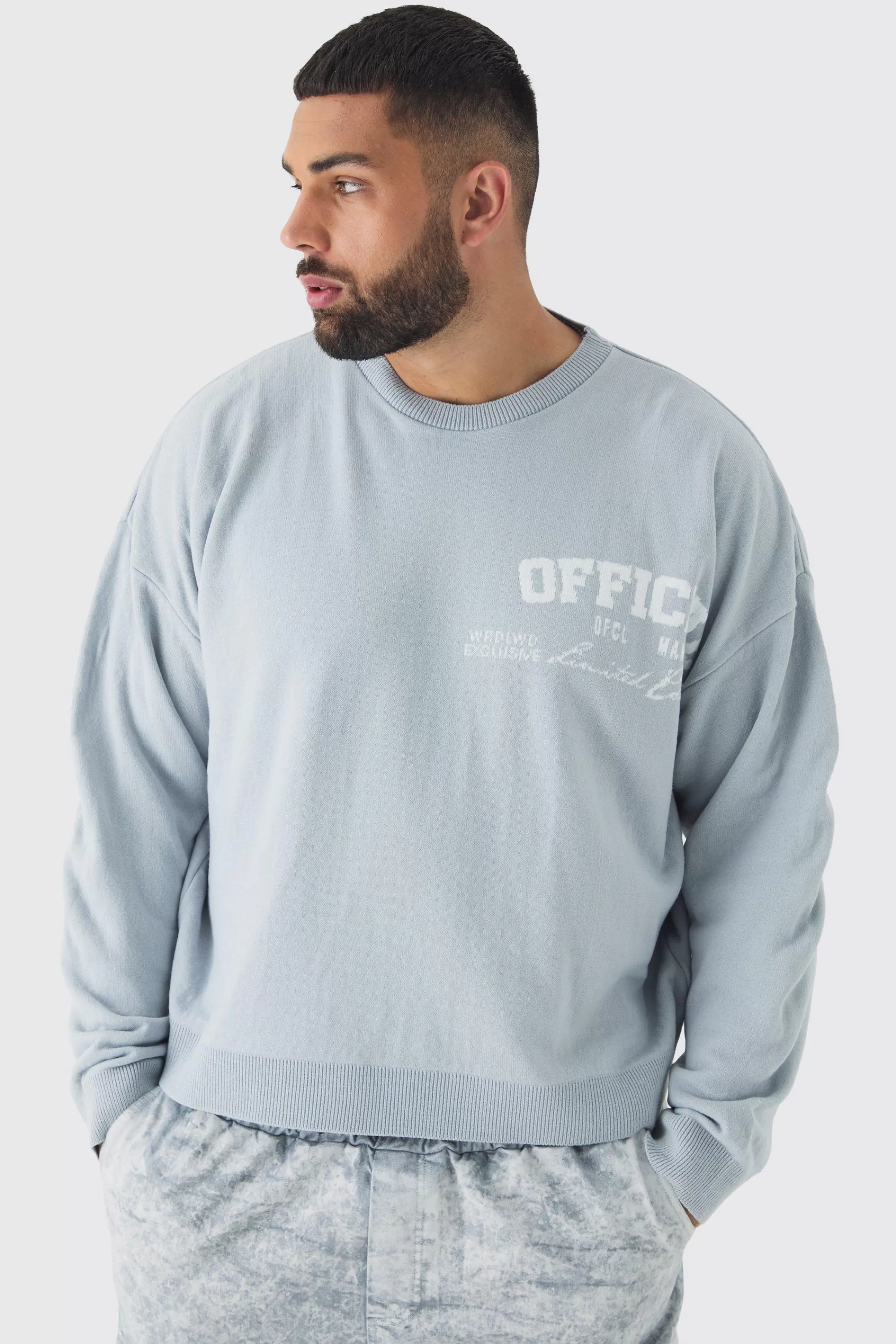 boohooMAN Plus Official Varsity Knitted Sweatshirt | UK