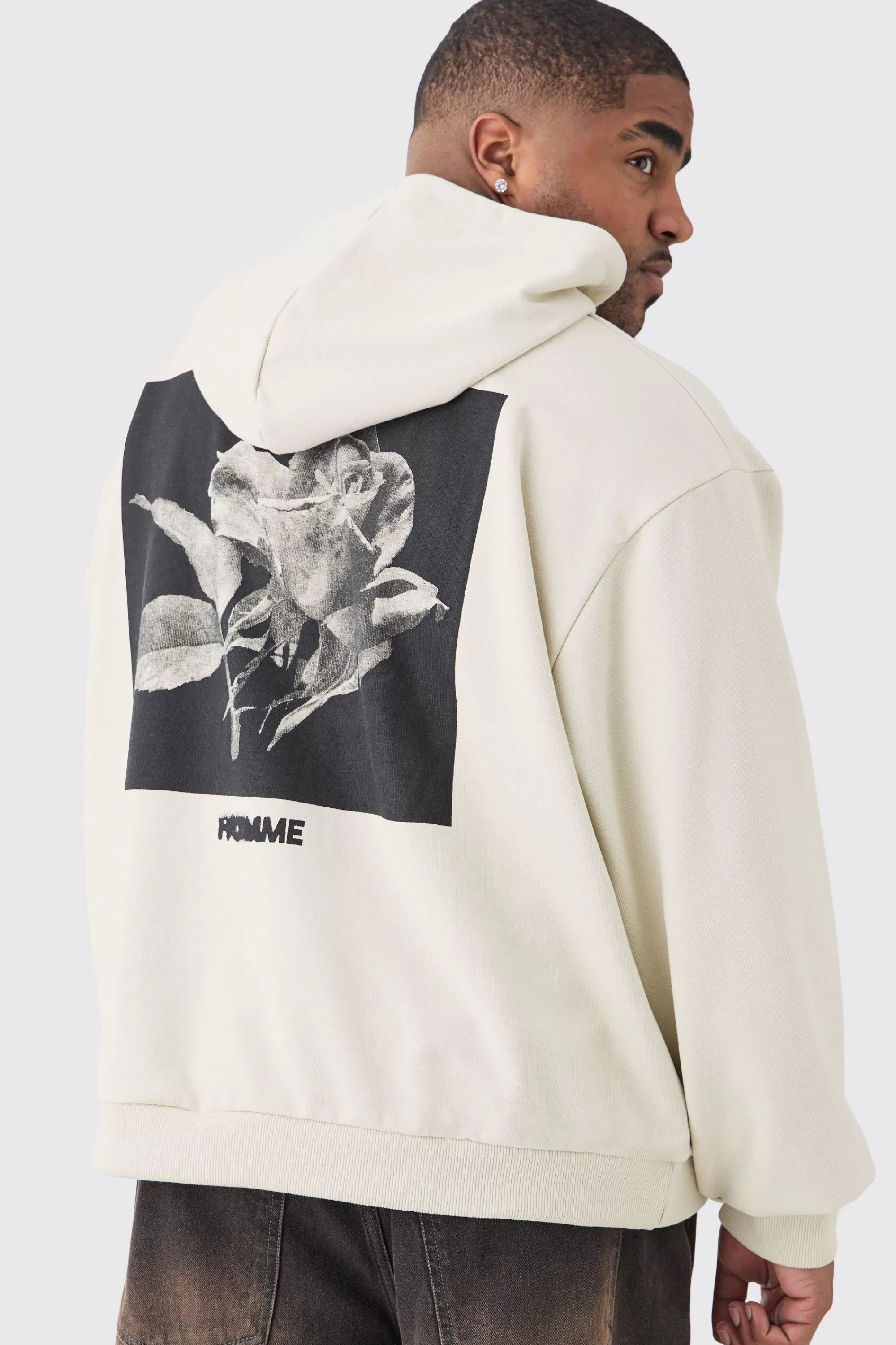 boohooMAN Plus Oversized Boxy Heavyweight Back Graphic Hoodie | UK
