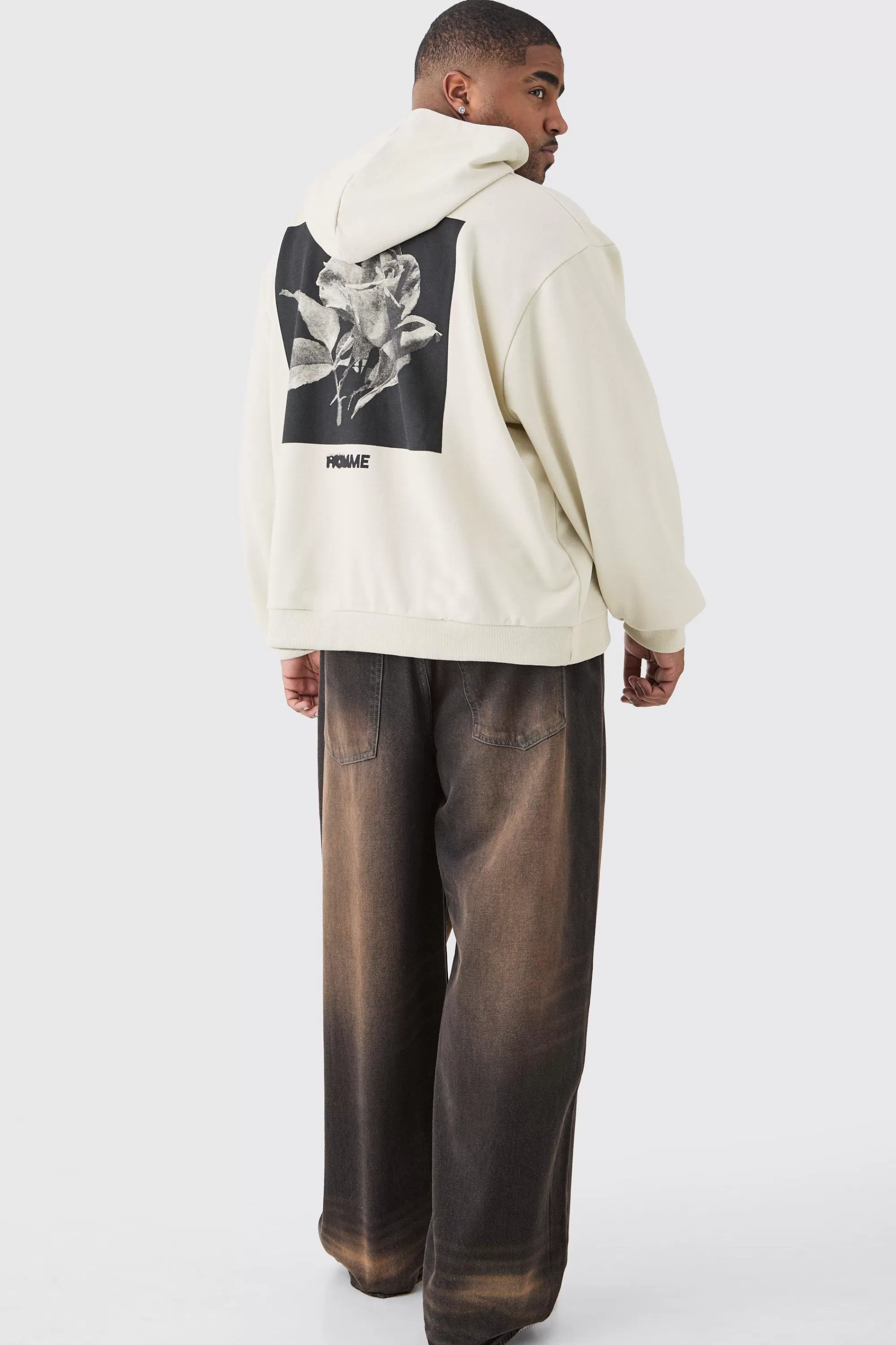 boohooMAN Plus Oversized Boxy Heavyweight Back Graphic Hoodie | UK