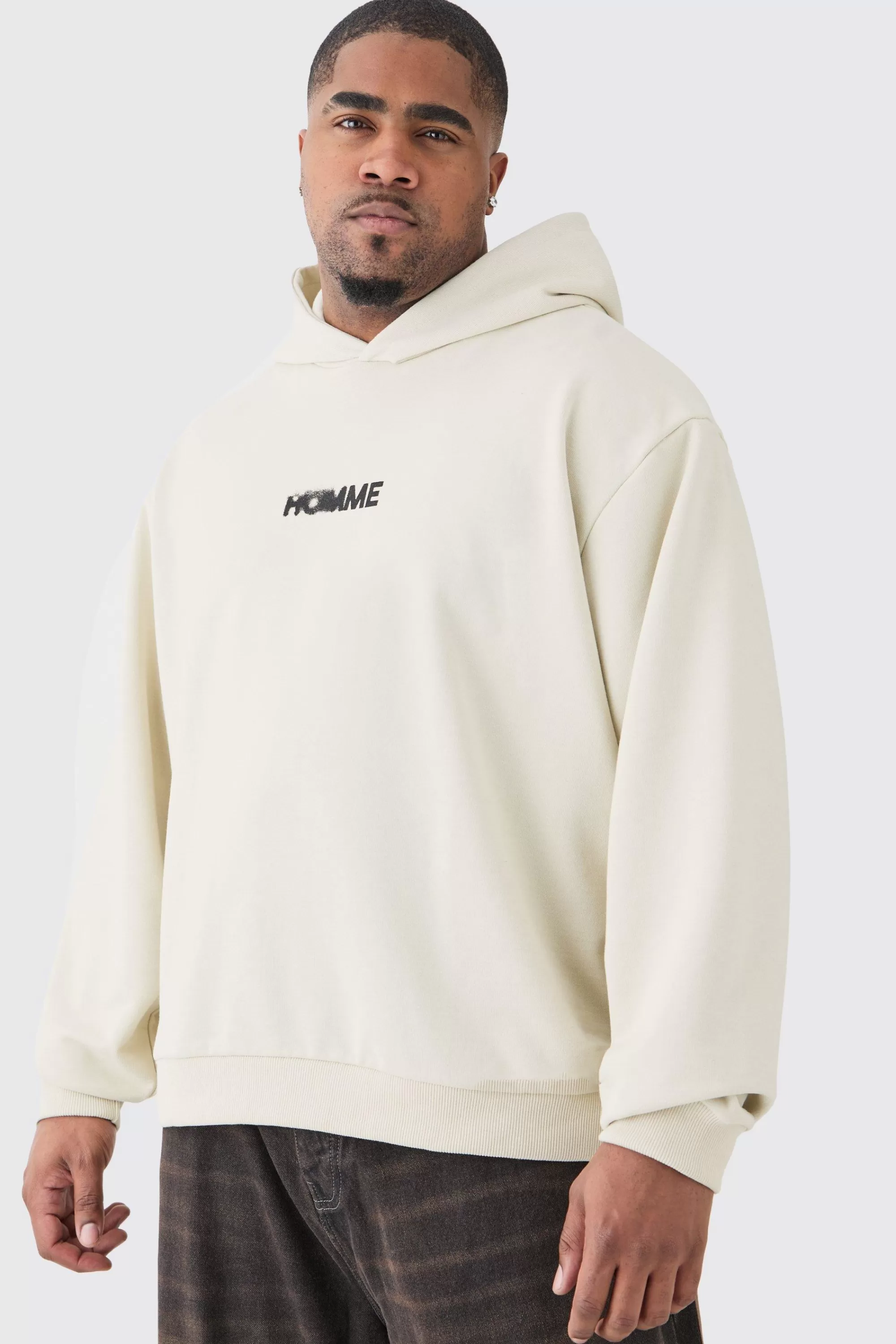 boohooMAN Plus Oversized Boxy Heavyweight Back Graphic Hoodie | UK