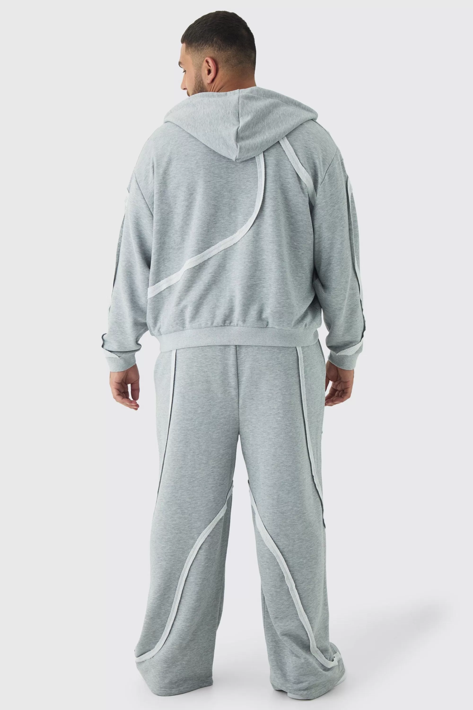 boohooMAN Plus Oversized Boxy Zip Panel Wide Jogger Tracksuit | UK