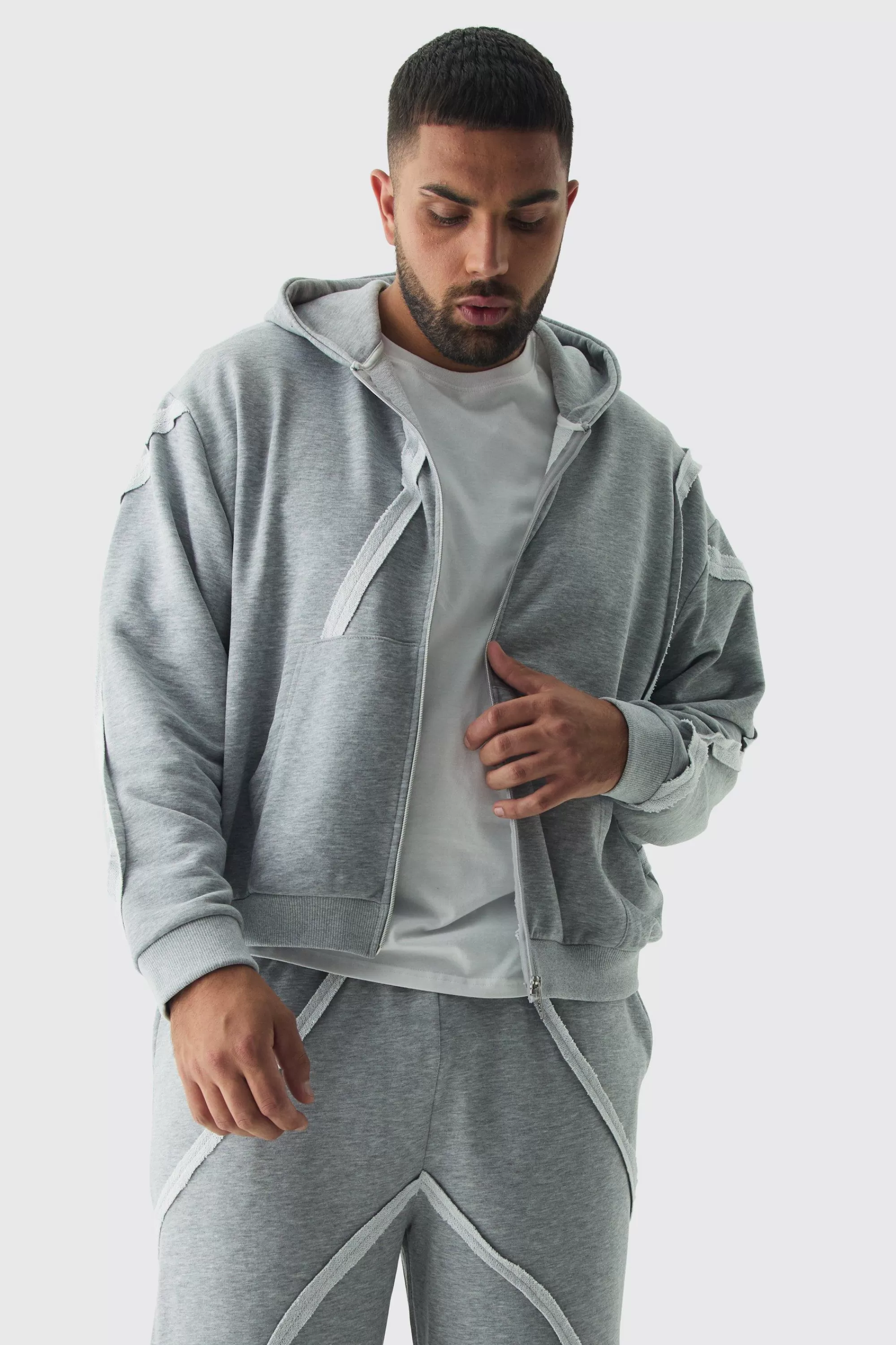 boohooMAN Plus Oversized Boxy Zip Panel Wide Jogger Tracksuit | UK
